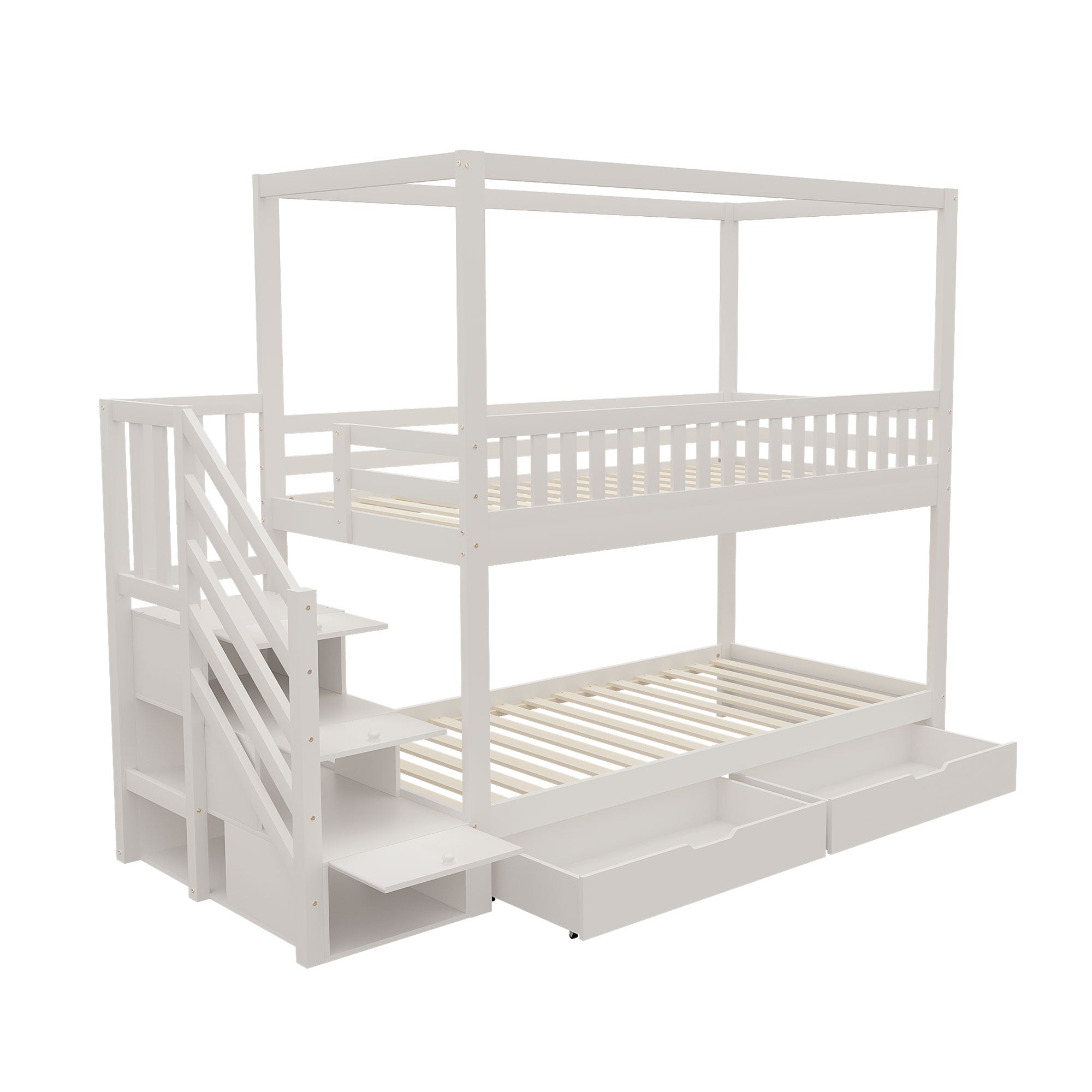 Logidon kinderstapelbed 90x200 witte huisvorm veiligheidsladder
