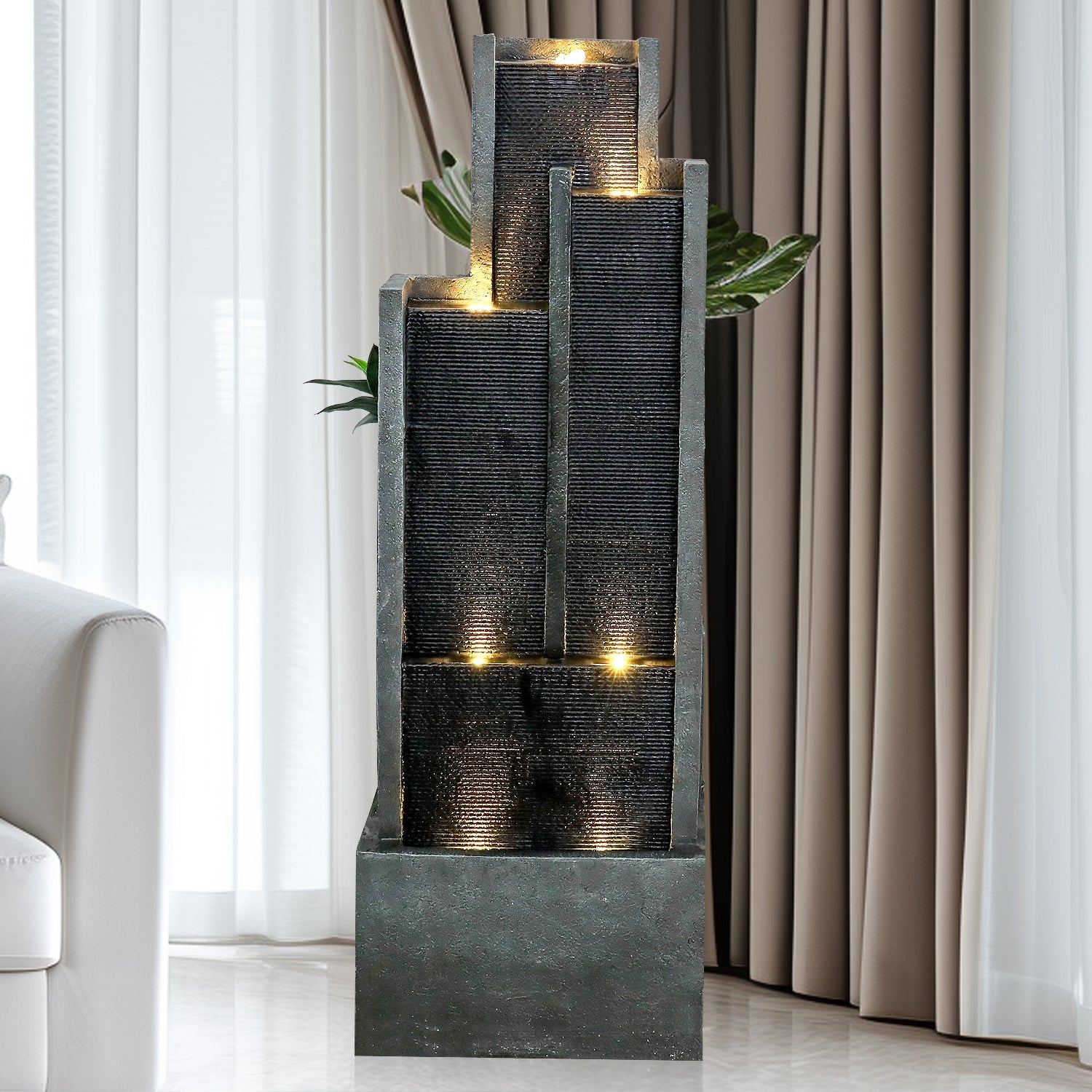 Logidon 128 cm moderne waterfontein gemaakt van polyresin zwarte LED