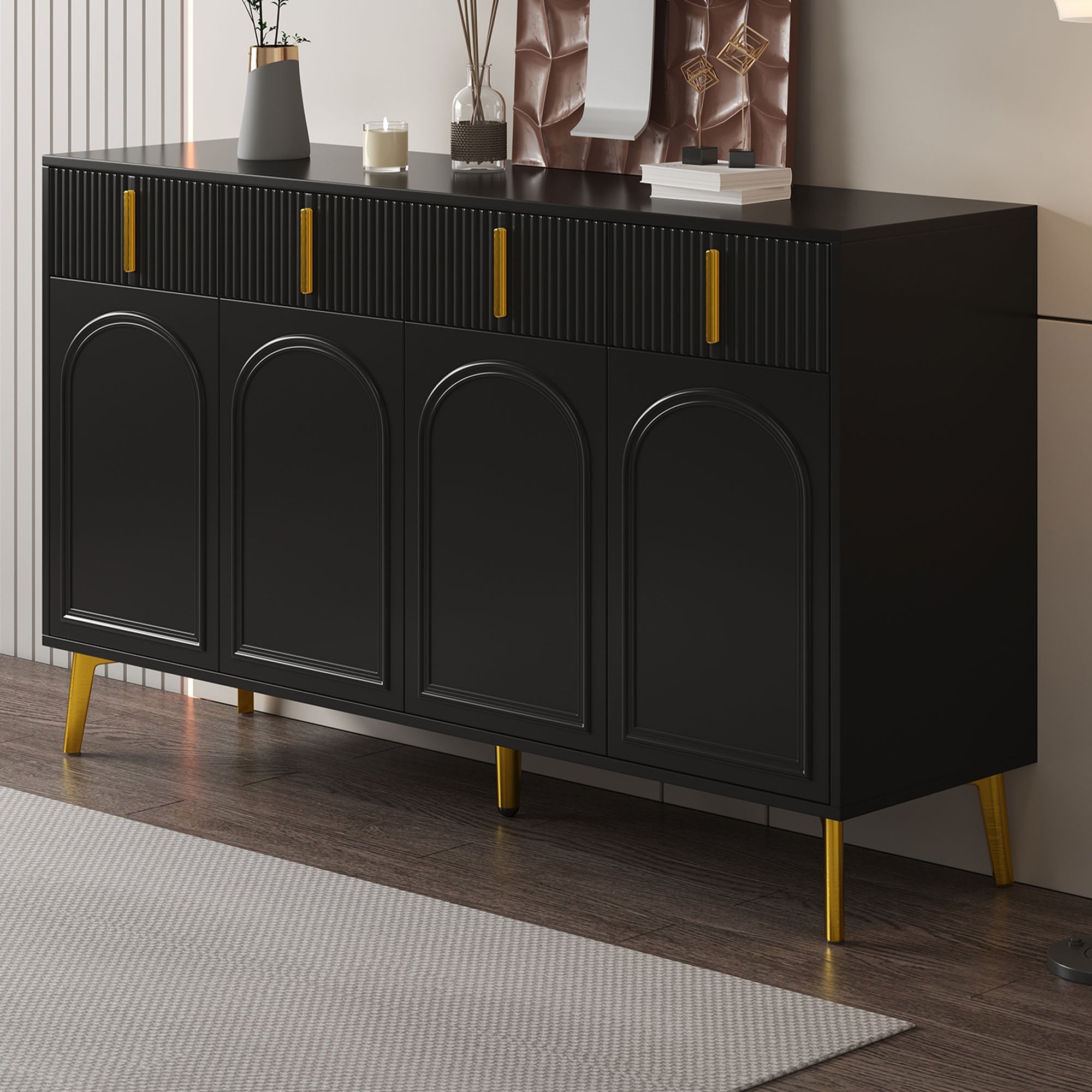 Logidon Dressoir Zwart met Gouden Handgrepen en Poten 140x37,8x82
