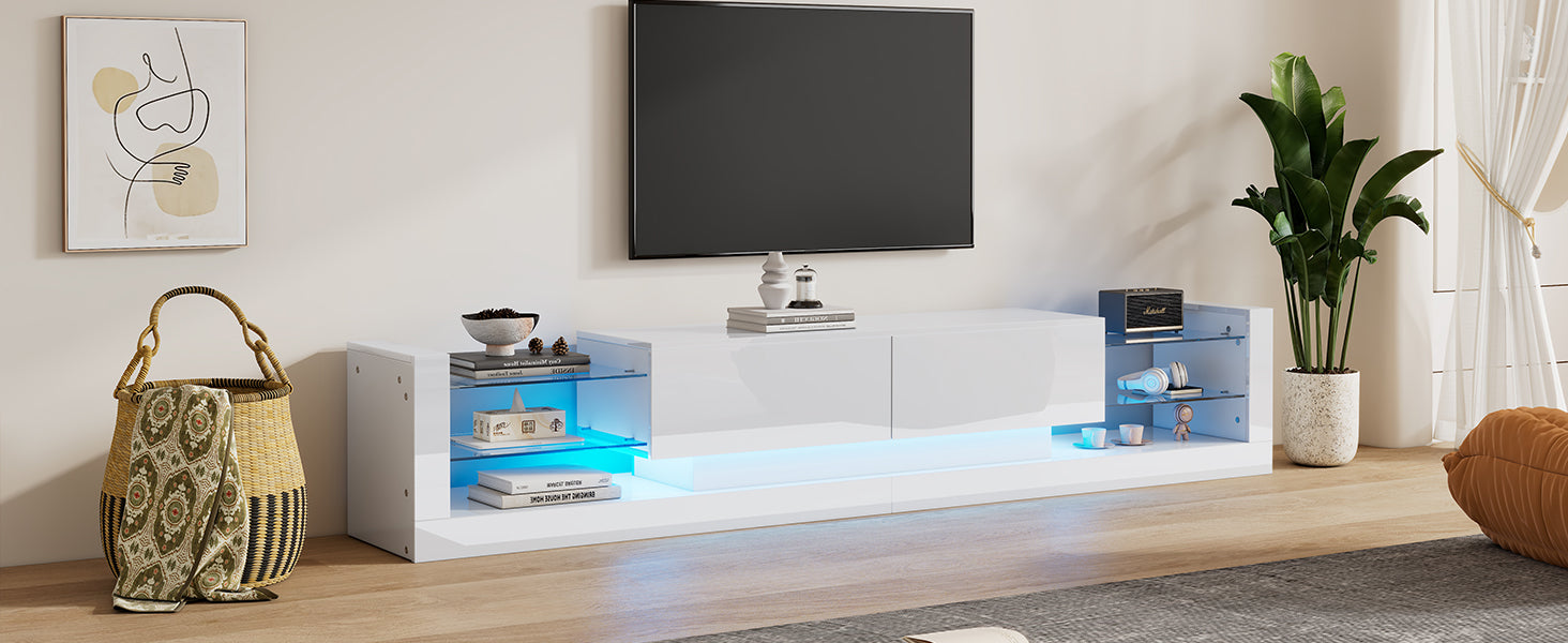 Logidon hoogglans TV-meubel met LED-verlichting 181 cm wit glazen front