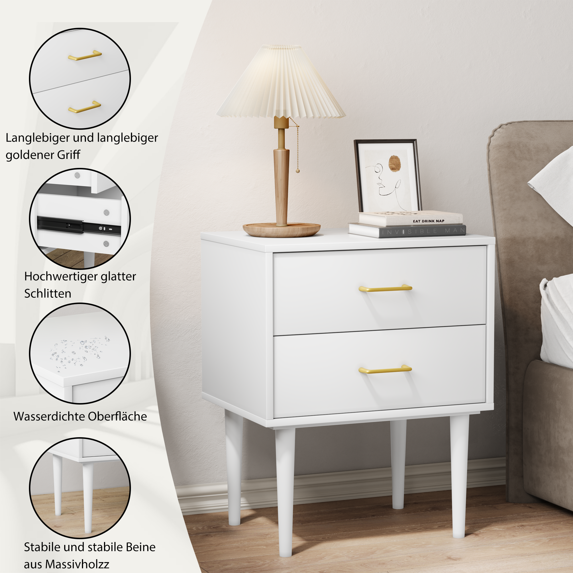 Logidon Wit Nachtkastje Met 2 Laden Modern MDF Design 50x37x67