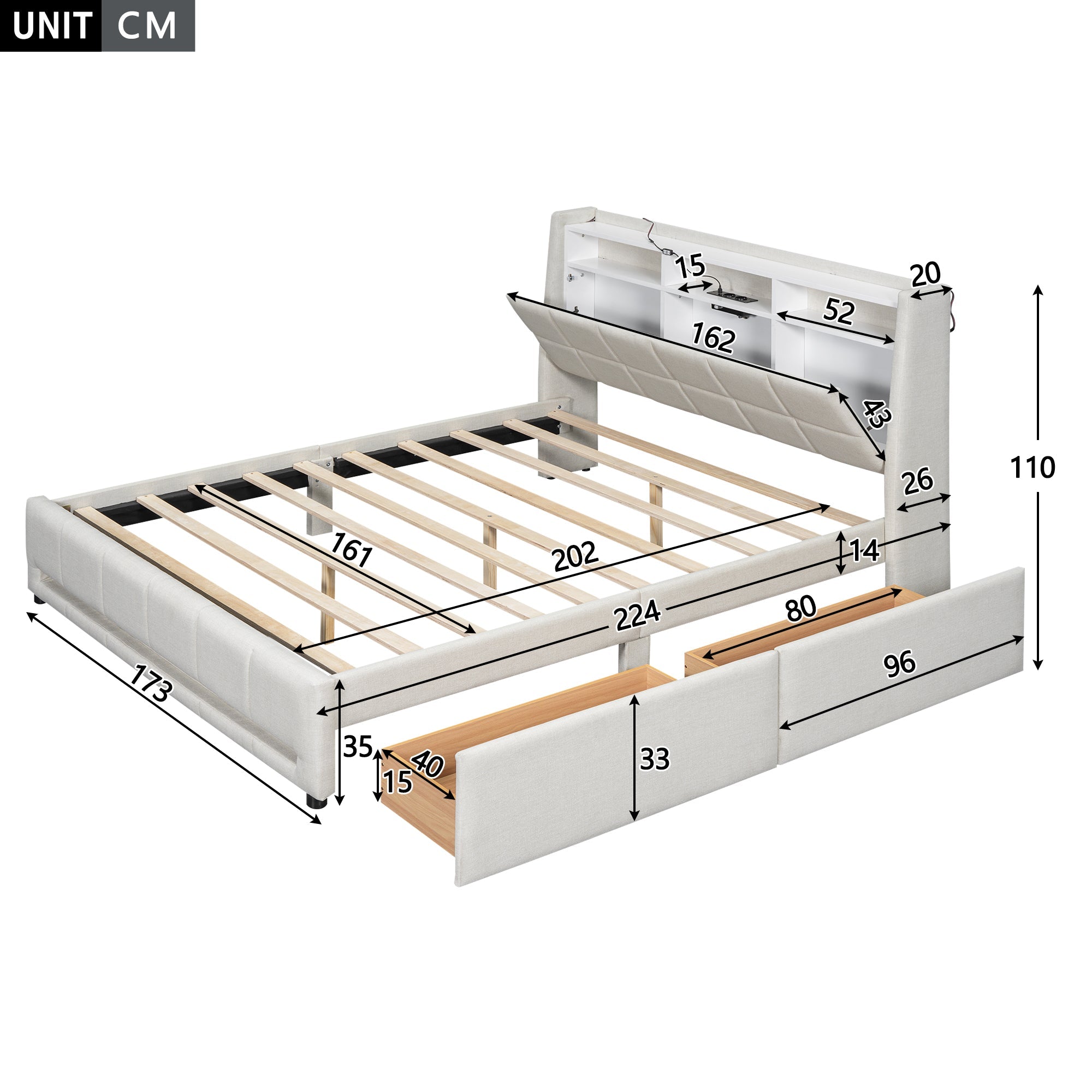 Logidon gestoffeerd bed 160x200 cm beige linnen met LED app bediening