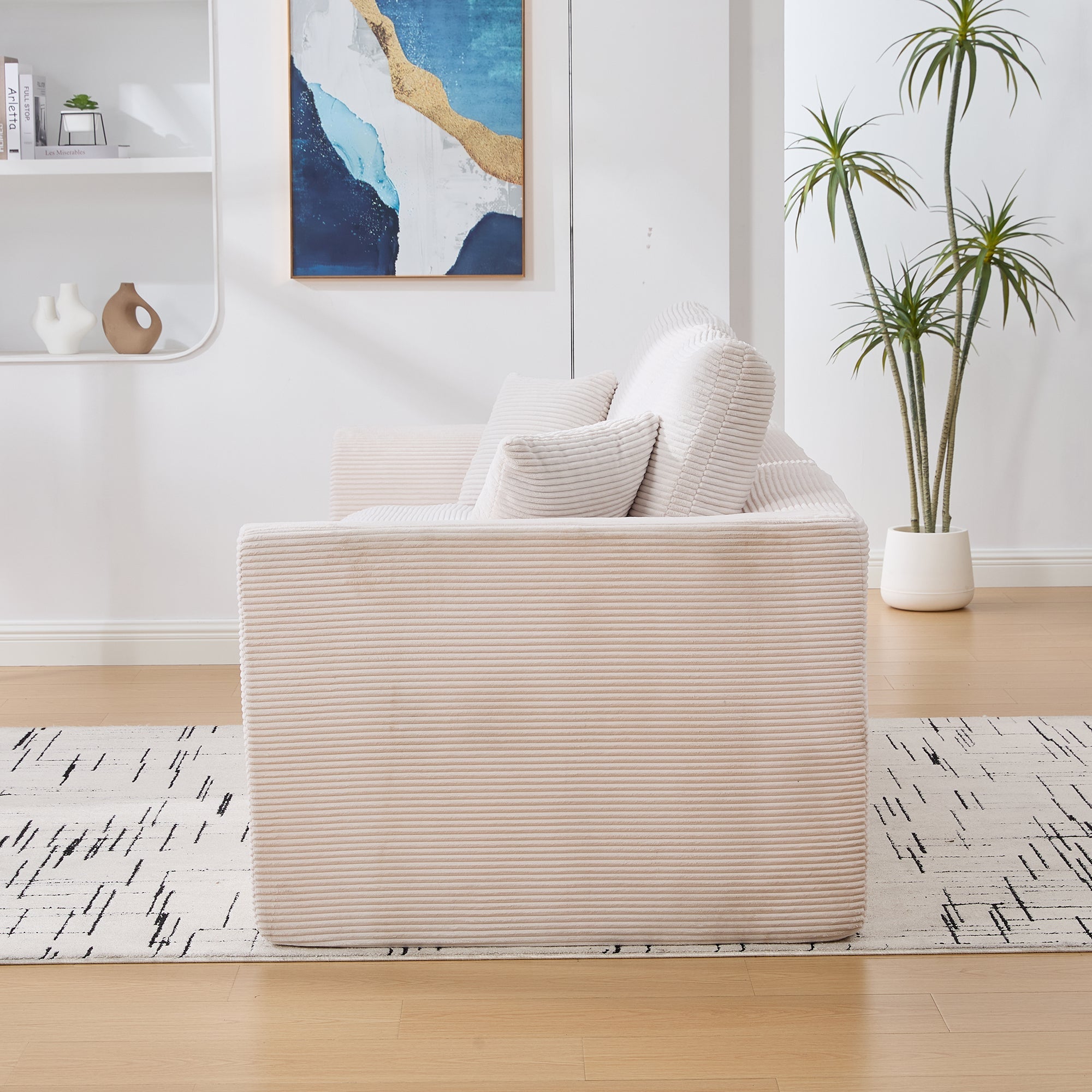Logidon moderne 1-zits stoffen bank beige corduroy stof met kussens