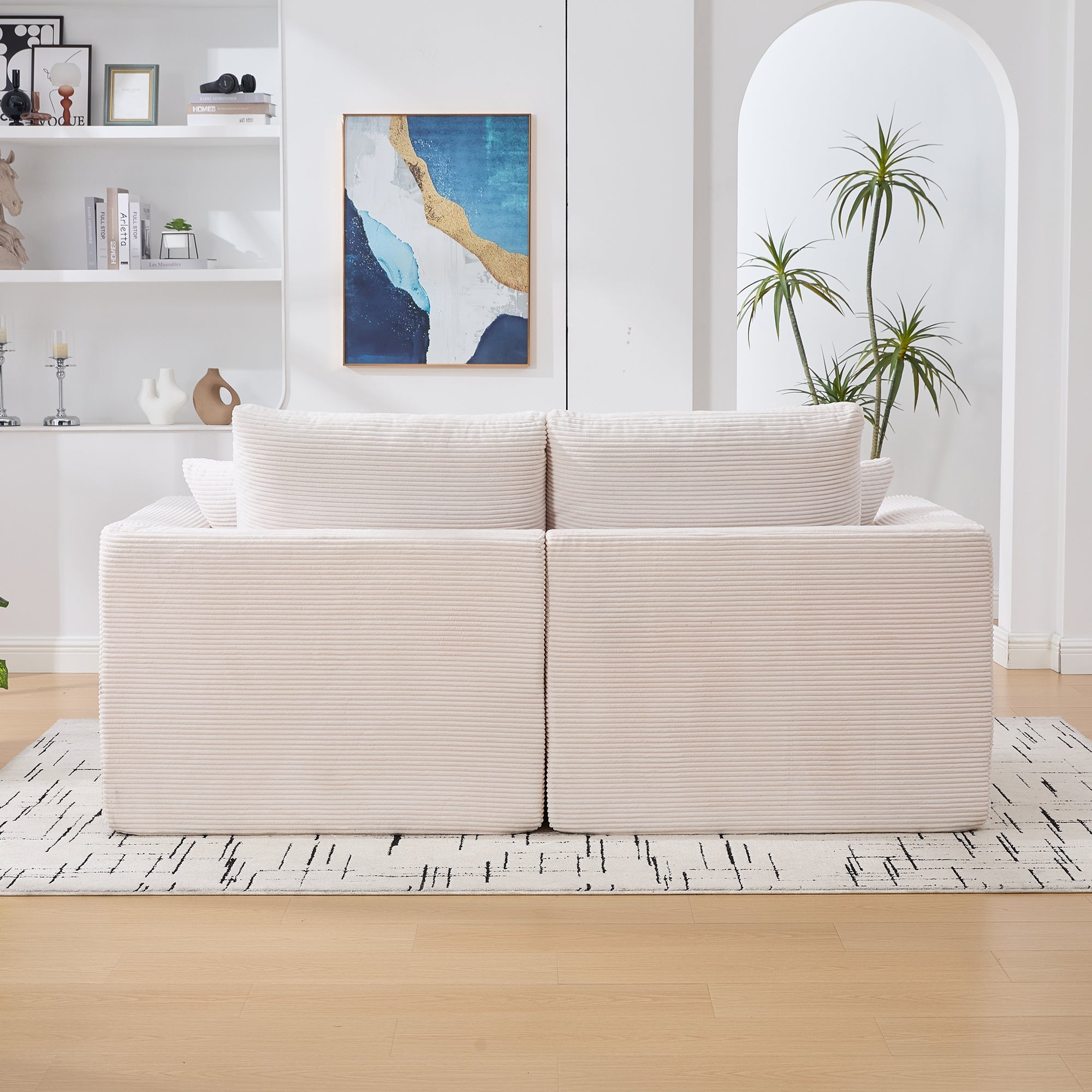 Logidon moderne 1-zits stoffen bank beige corduroy stof met kussens
