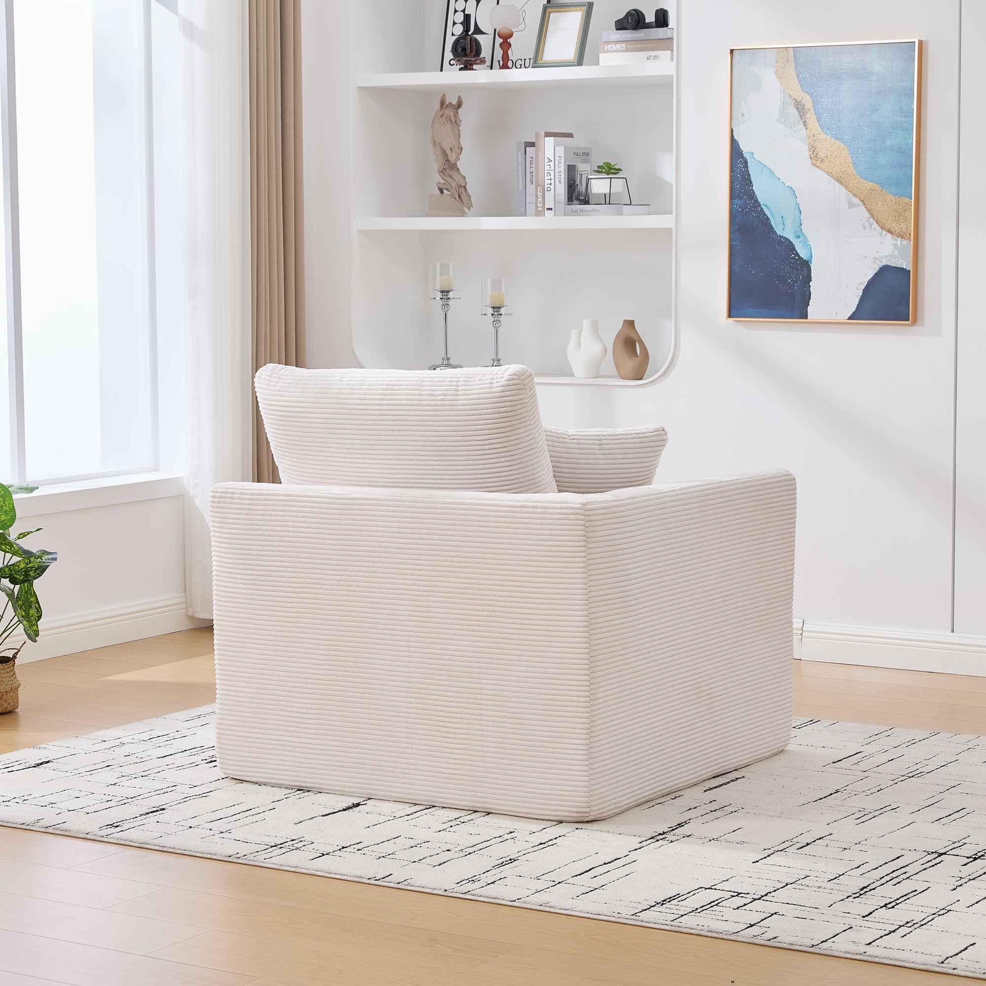 Logidon moderne 1-zits stoffen bank beige corduroy stof met kussens