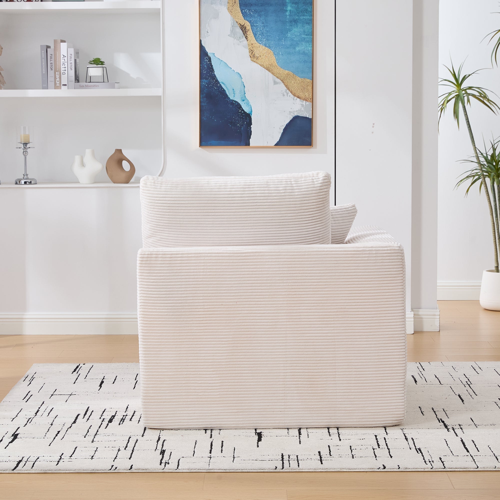 Logidon moderne 1-zits stoffen bank beige corduroy stof met kussens