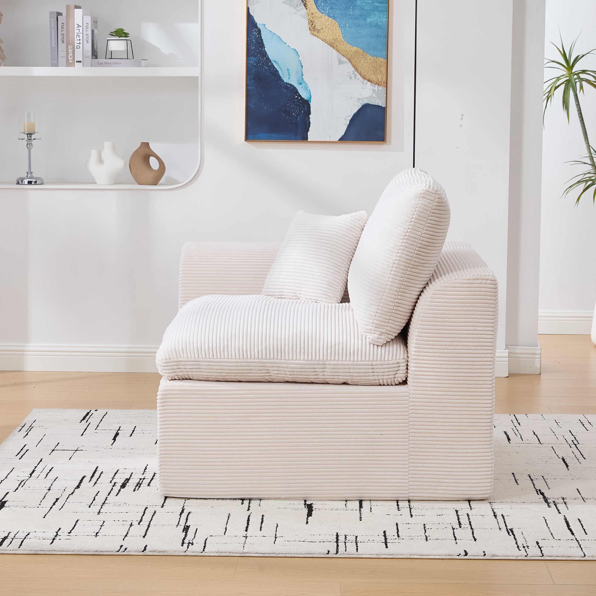 Logidon moderne 1-zits stoffen bank beige corduroy stof met kussens