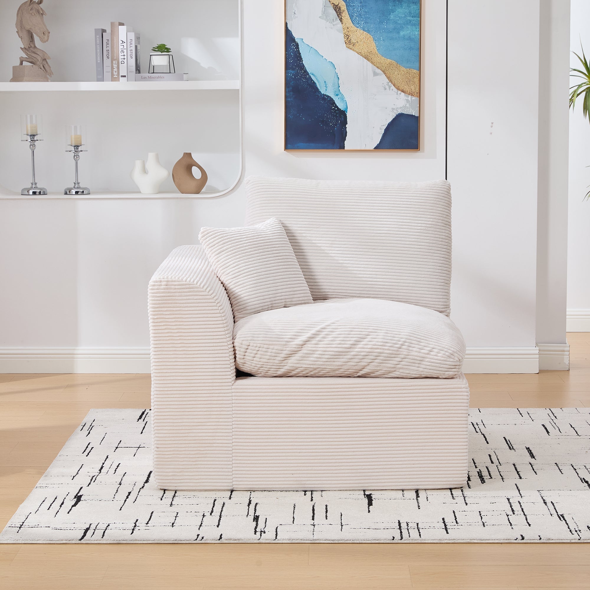 Logidon moderne 1-zits stoffen bank beige corduroy stof met kussens