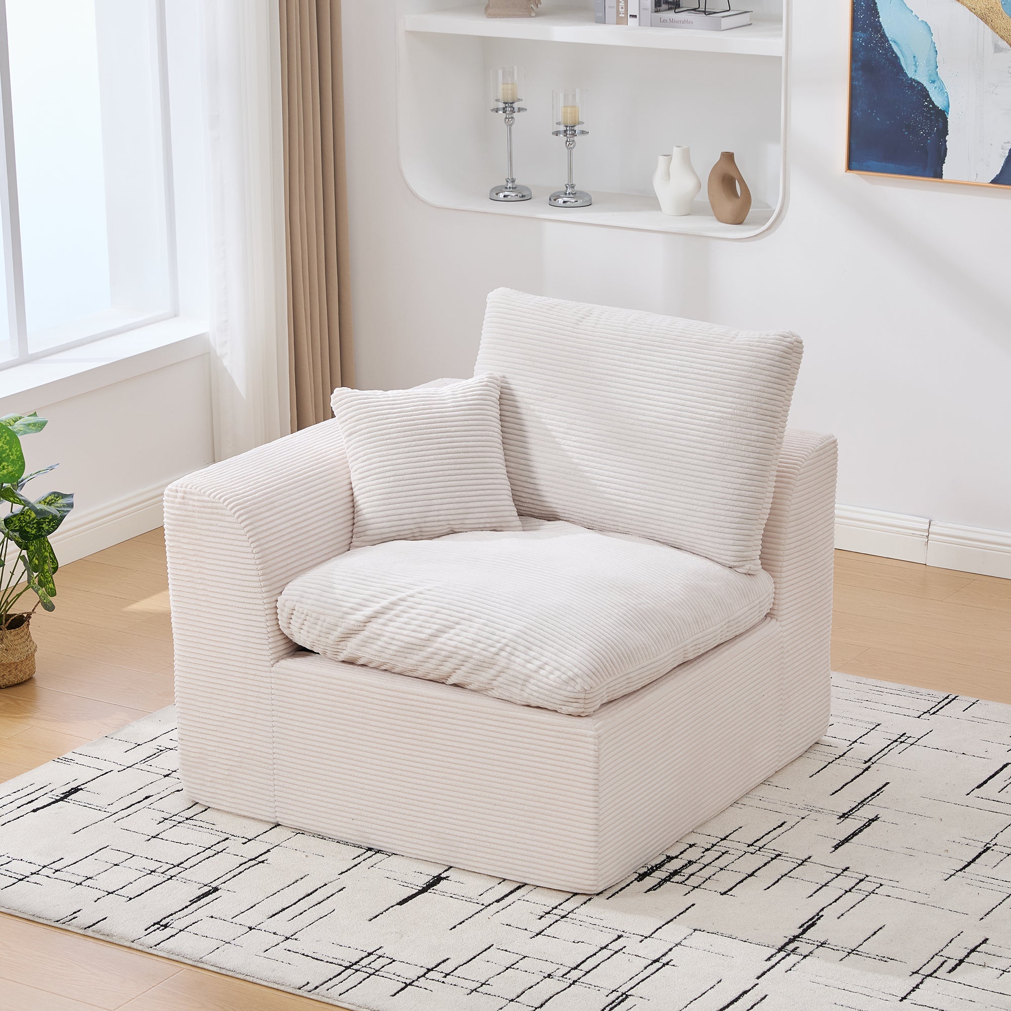 Logidon moderne 1-zits stoffen bank beige corduroy stof met kussens