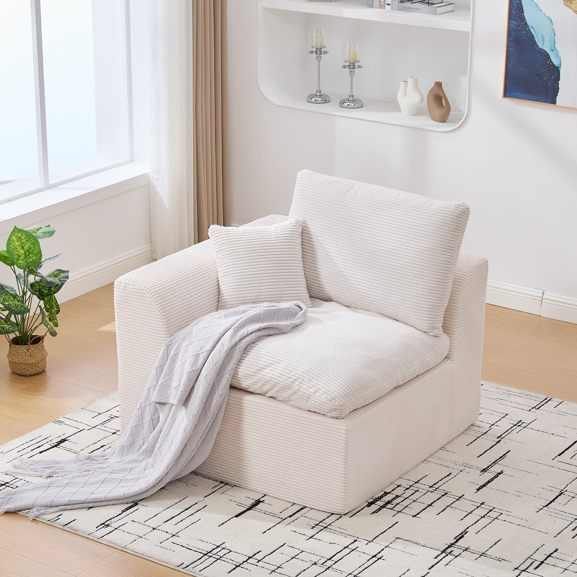 Logidon moderne 1-zits stoffen bank beige corduroy stof met kussens
