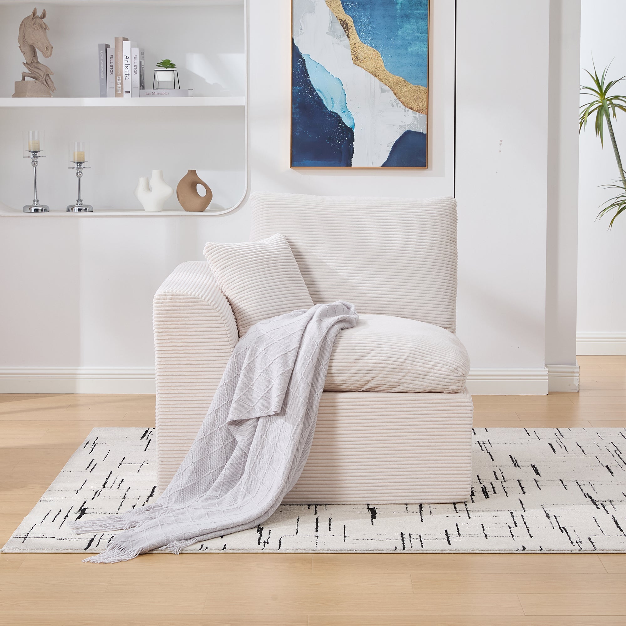 Logidon moderne 1-zits stoffen bank beige corduroy stof met kussens