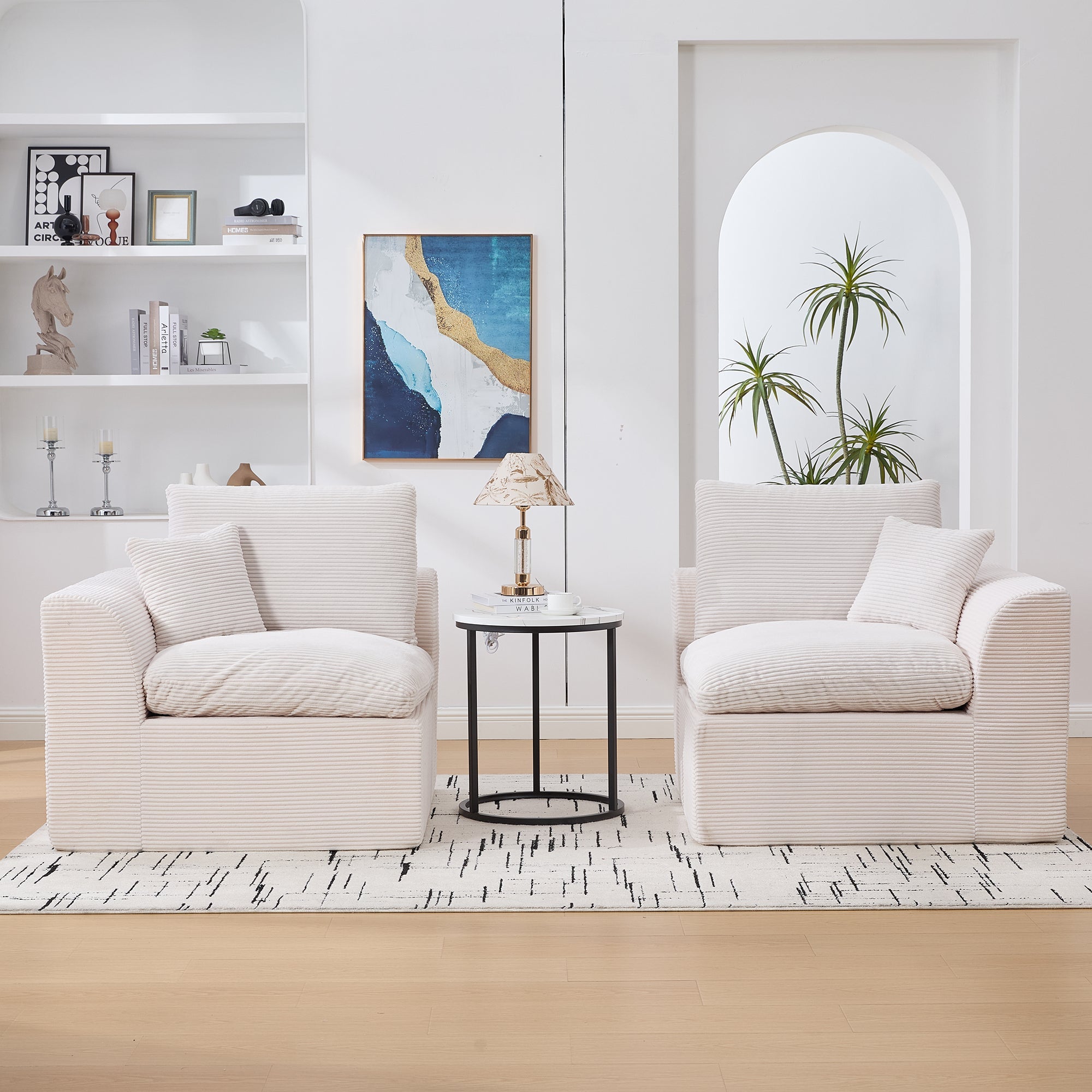 Logidon moderne 1-zits stoffen bank beige corduroy stof met kussens