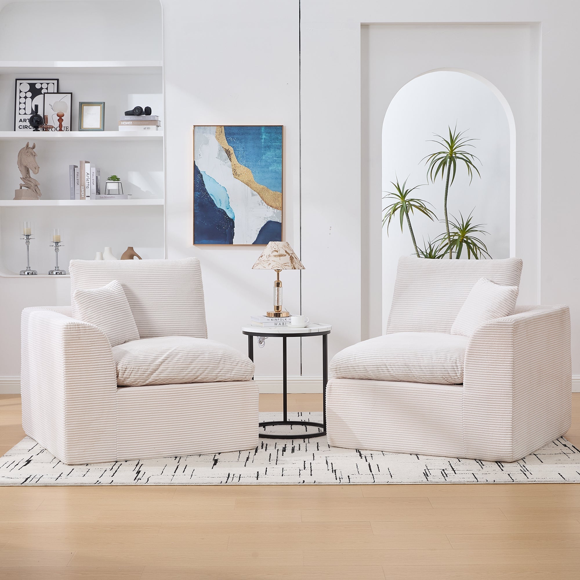 Logidon moderne 1-zits stoffen bank beige corduroy stof met kussens