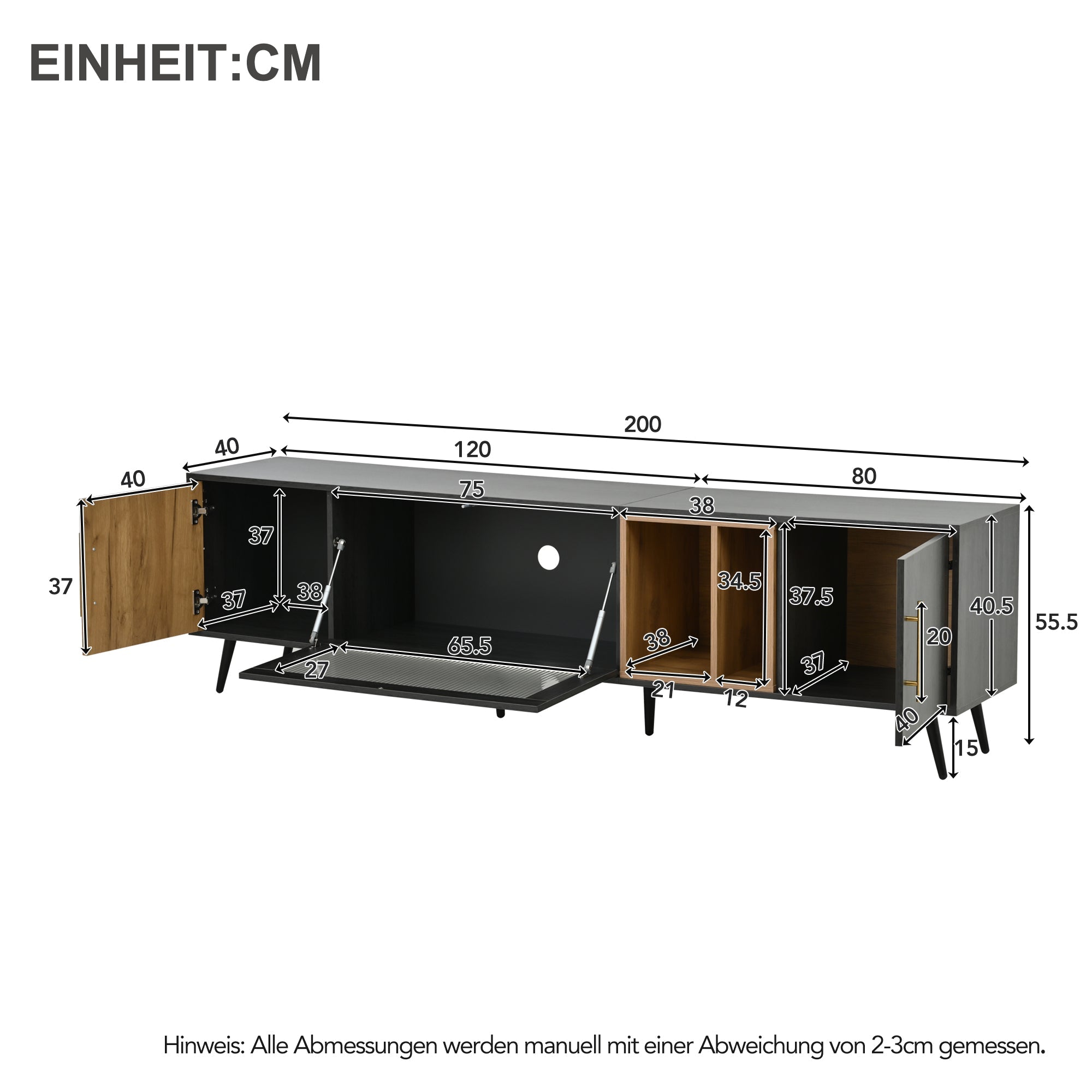 Logidon Elegant TV-meubel 200x40x55,5 cm grijze houtnerf