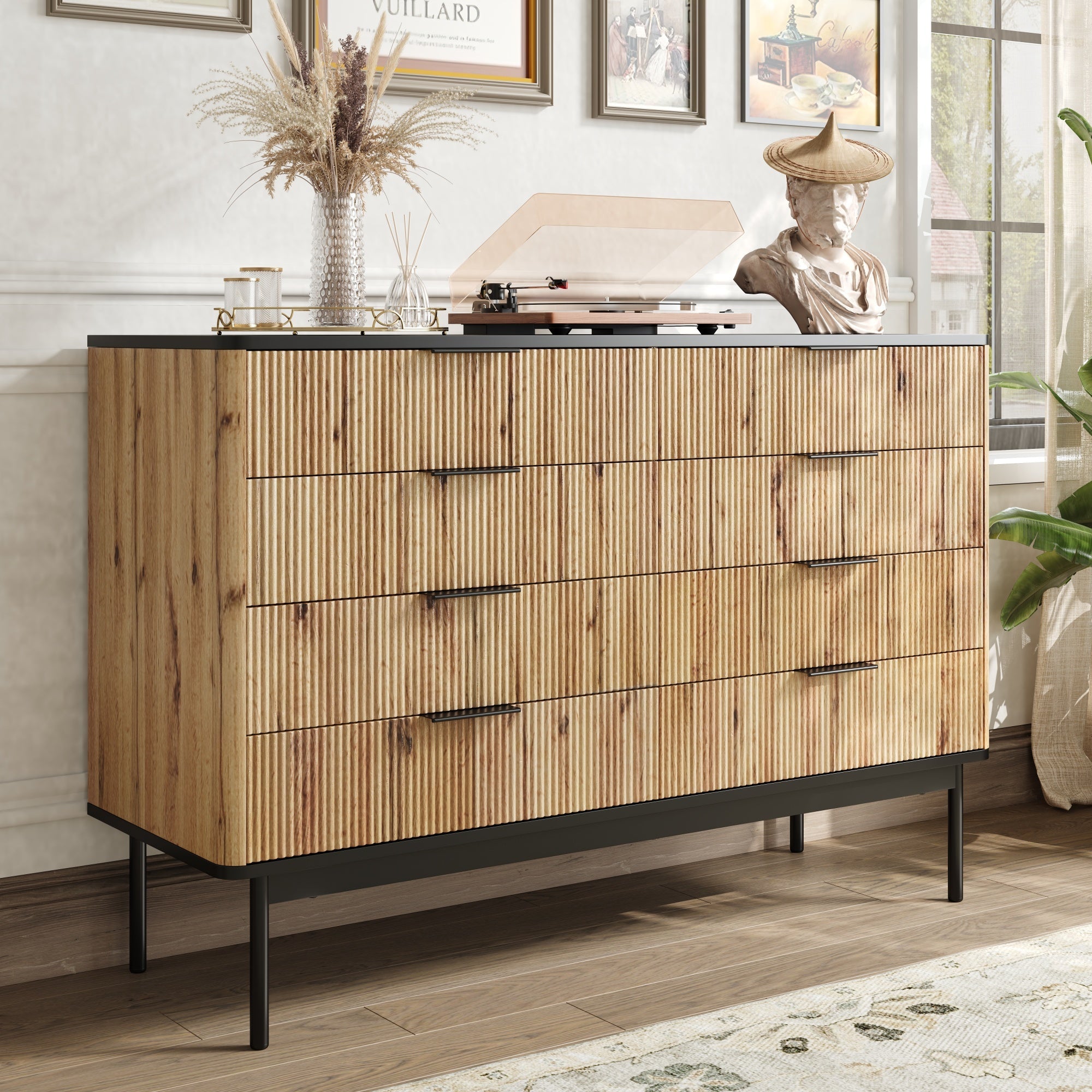 Logidon Modern dressoir 120x39,5x80 9 laden natuurlijke houtlook