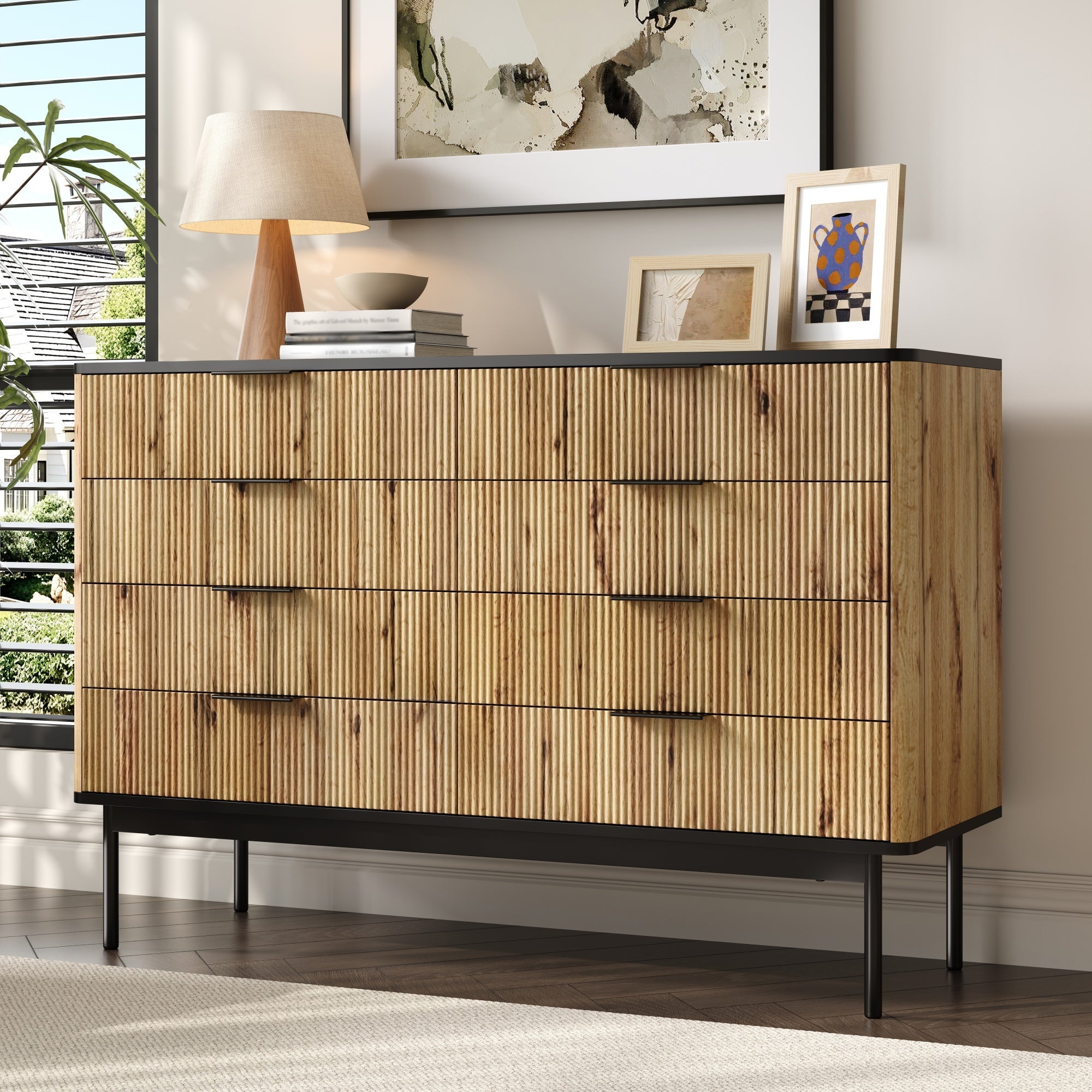 Logidon Modern dressoir 120x39,5x80 9 laden natuurlijke houtlook