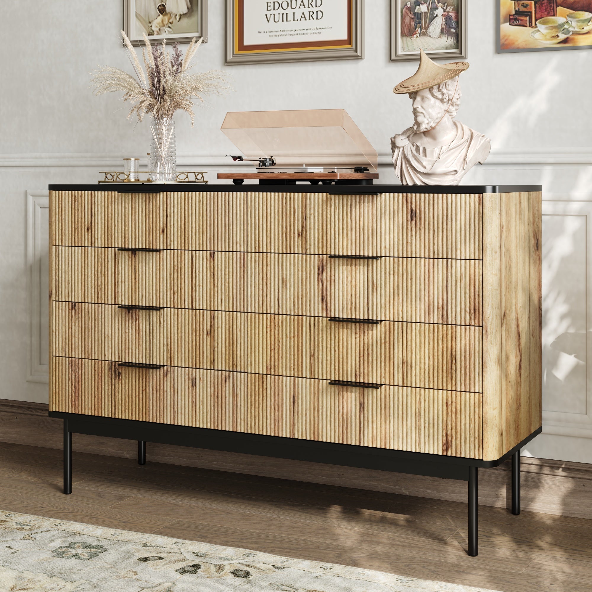 Logidon Modern dressoir 120x39,5x80 9 laden natuurlijke houtlook