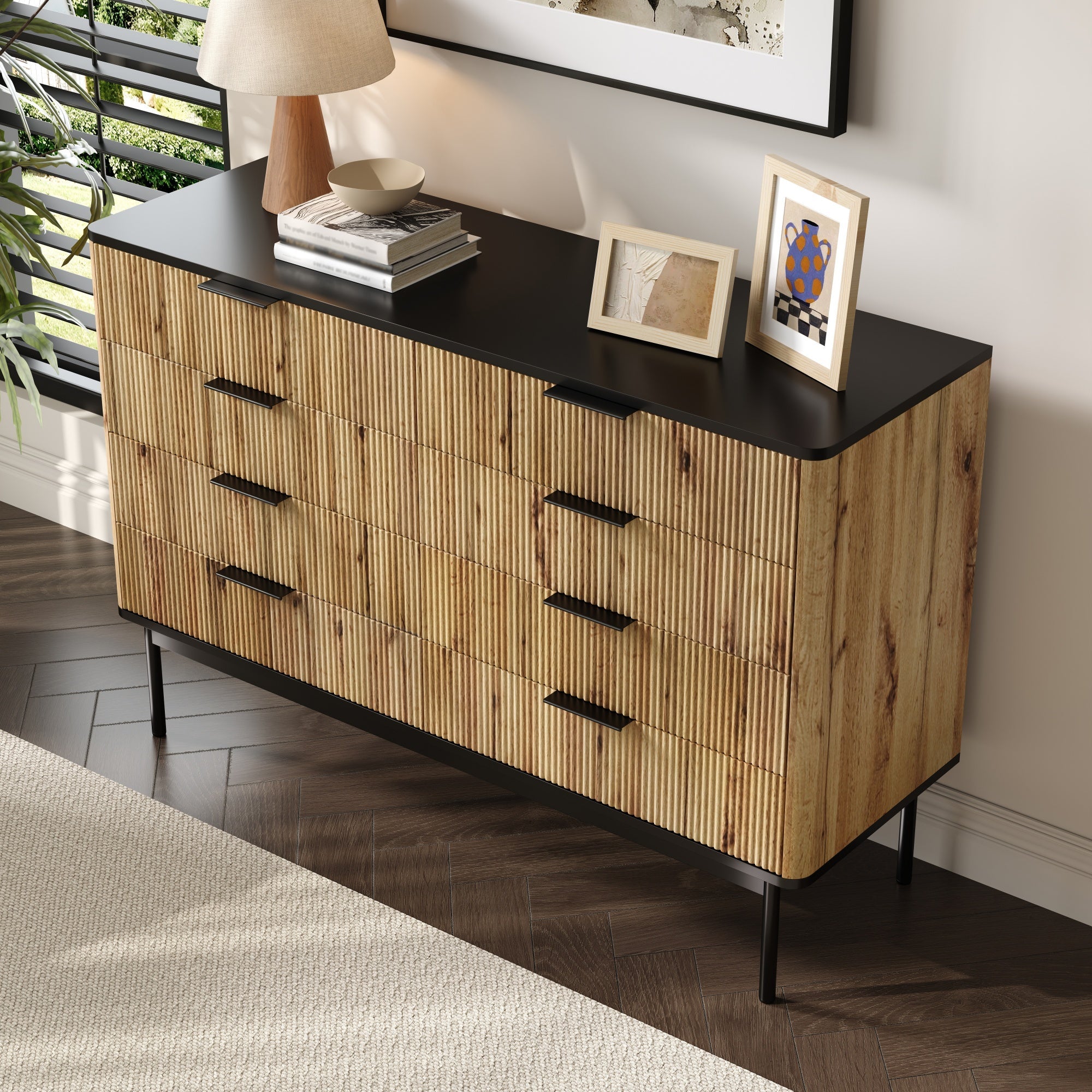 Logidon Modern dressoir 120x39,5x80 9 laden natuurlijke houtlook