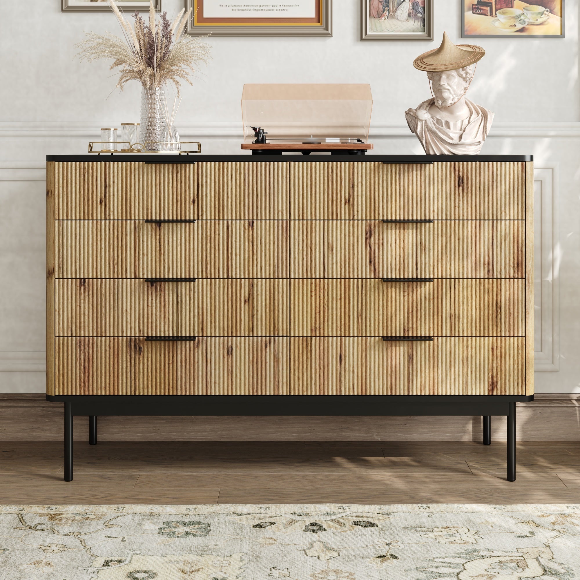 Logidon Modern dressoir 120x39,5x80 9 laden natuurlijke houtlook