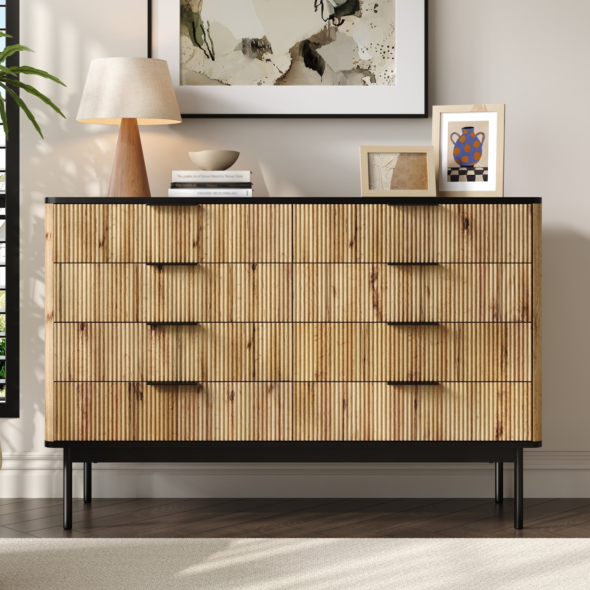 Logidon Modern dressoir 120x39,5x80 9 laden natuurlijke houtlook