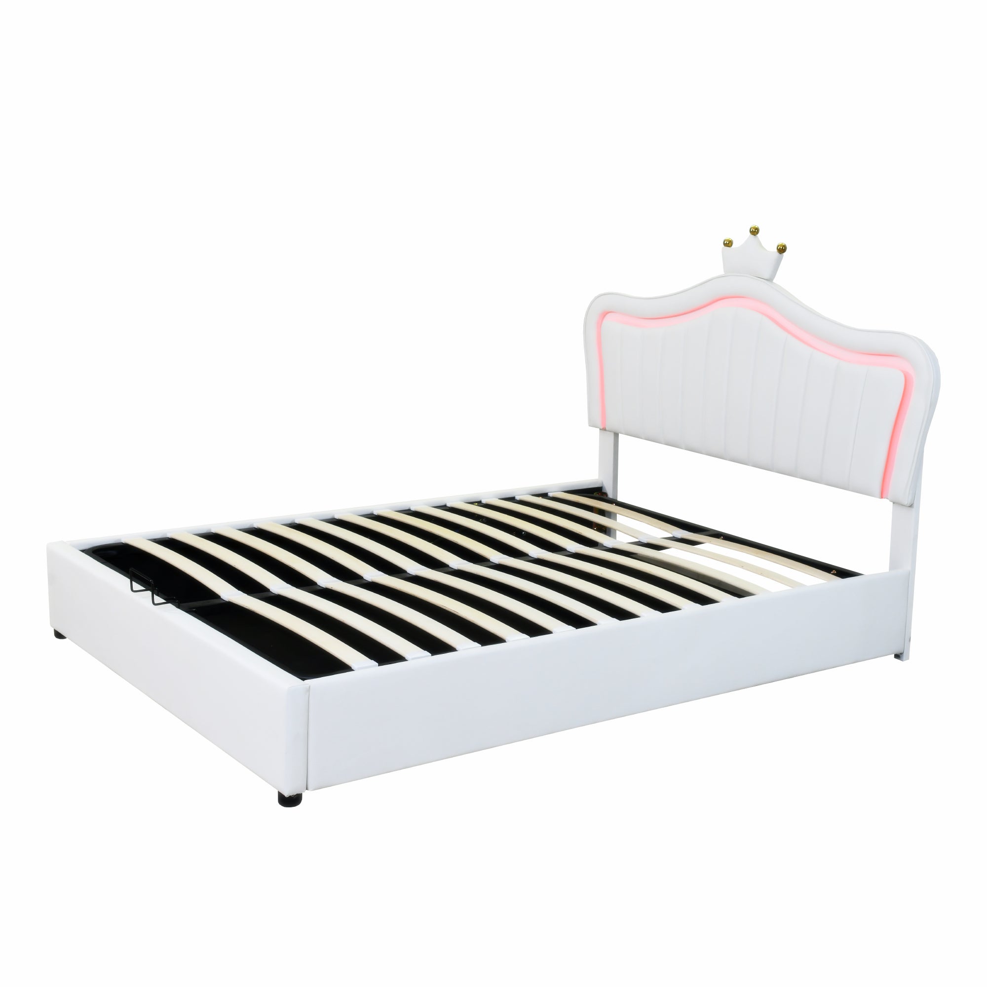 Logidon kinderbed 140 x 200 cm gestoffeerd bed met opbergruimte LED wit