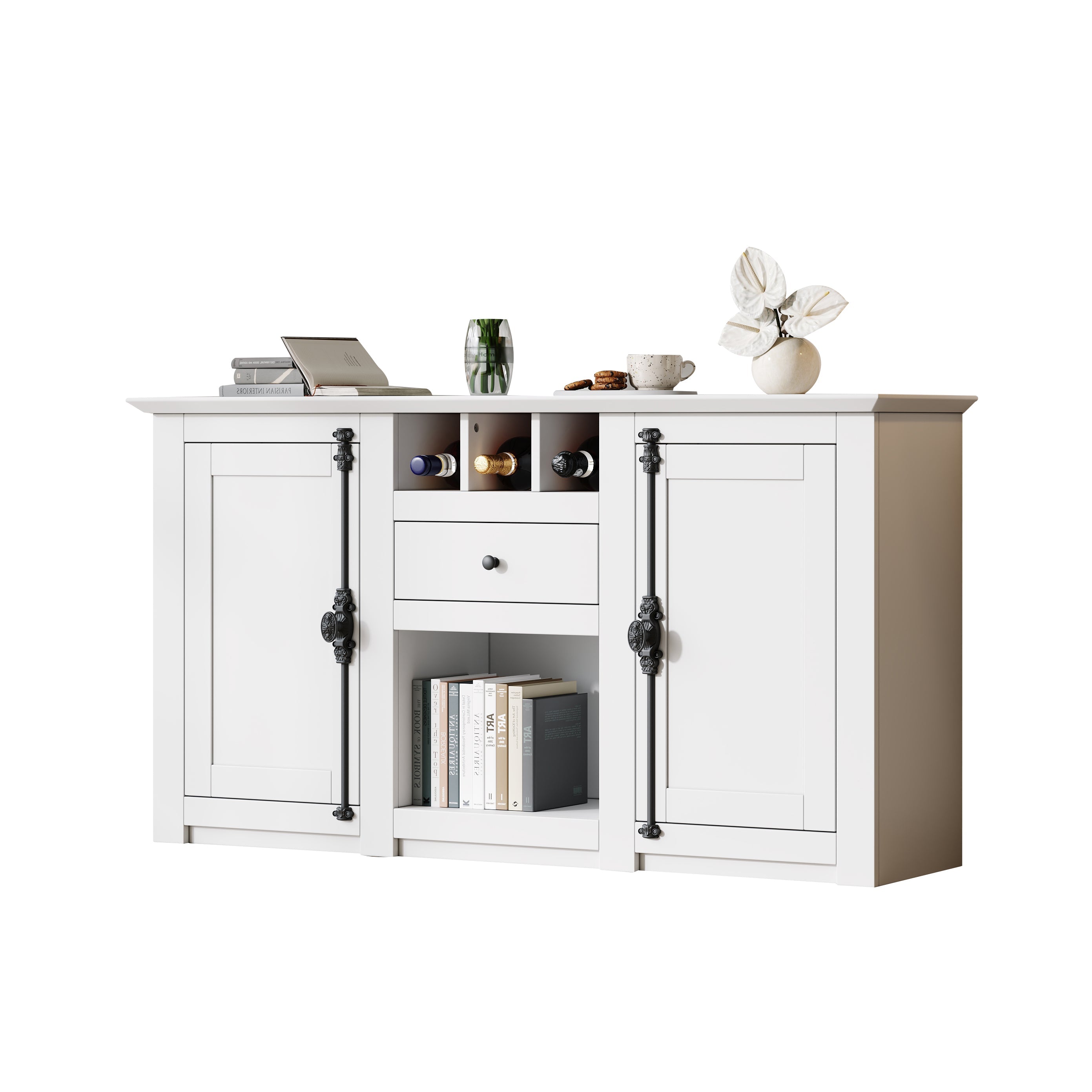 Logidon dressoir 130x35x70 cm wit 2 deuren, 1 lade, 3 wijnvakken