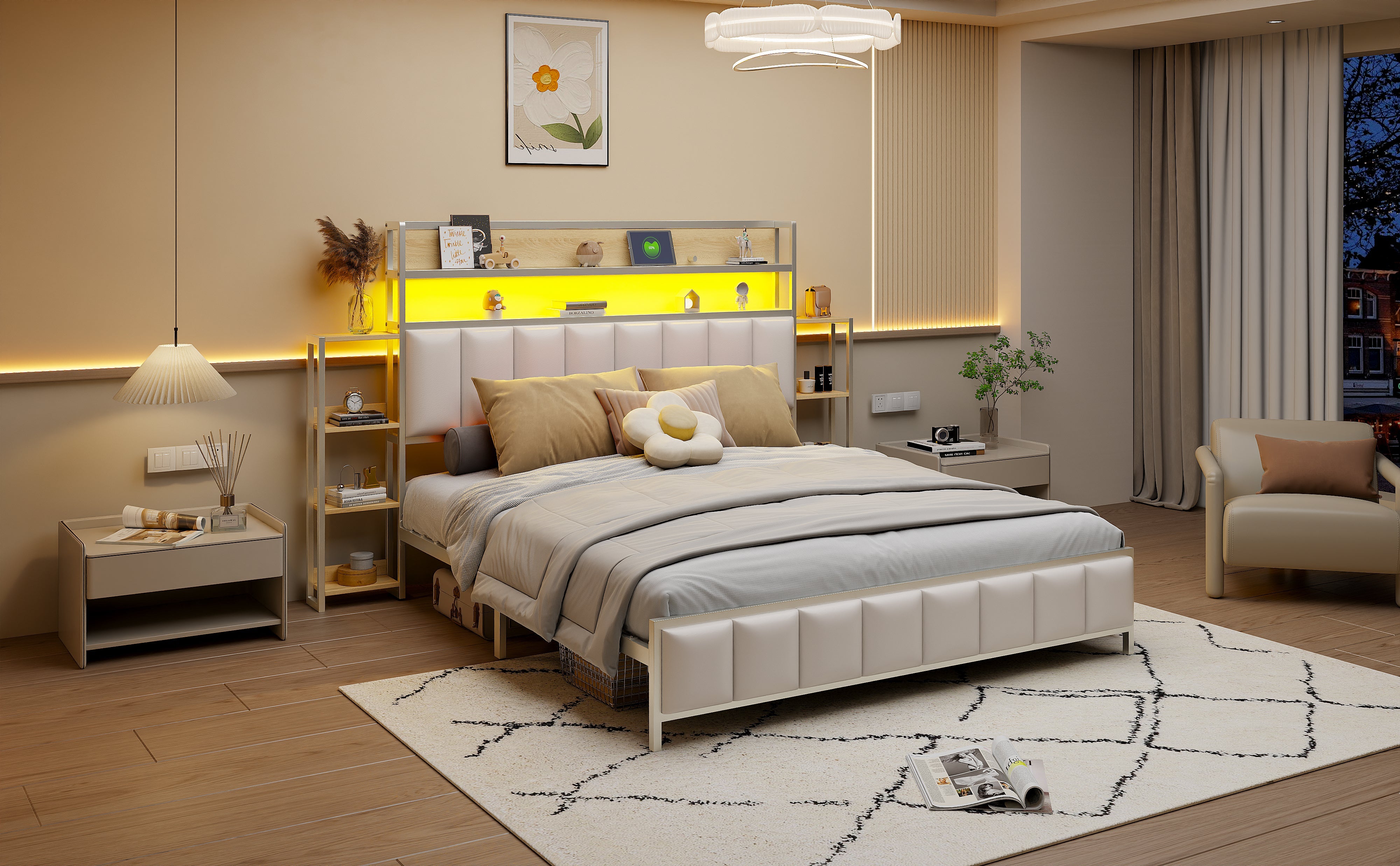 Logidon gestoffeerd bed 160x200 cm wit kunstleer met LED-verlichting