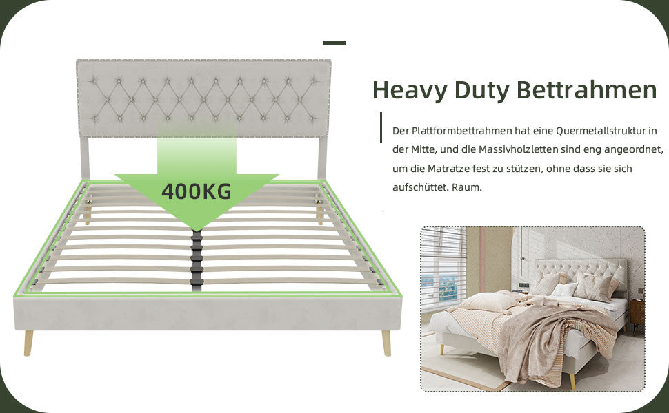 Logidon bed 160x200 platformbed met hoofdeinde van beige stof