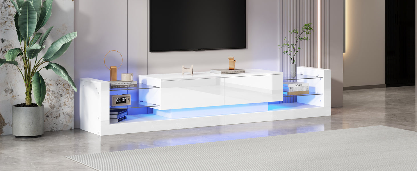 Logidon hoogglans TV-meubel met LED-verlichting 181 cm wit glazen front