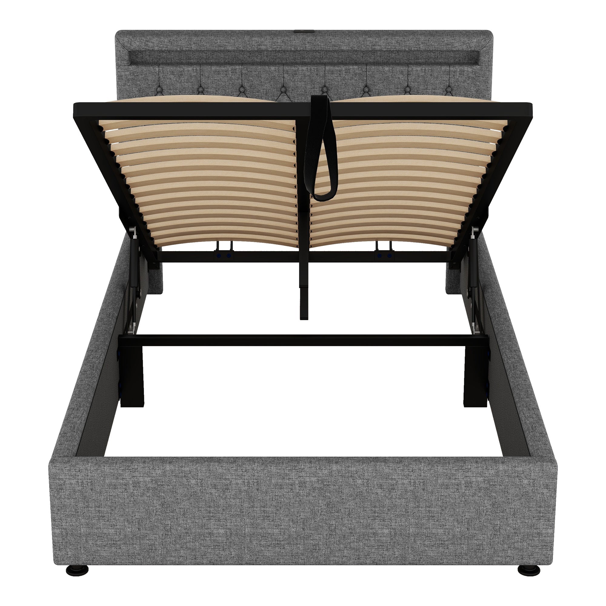 Logidon 140x200 cm gewatteerd bed met sfeerlichtopberger grijs