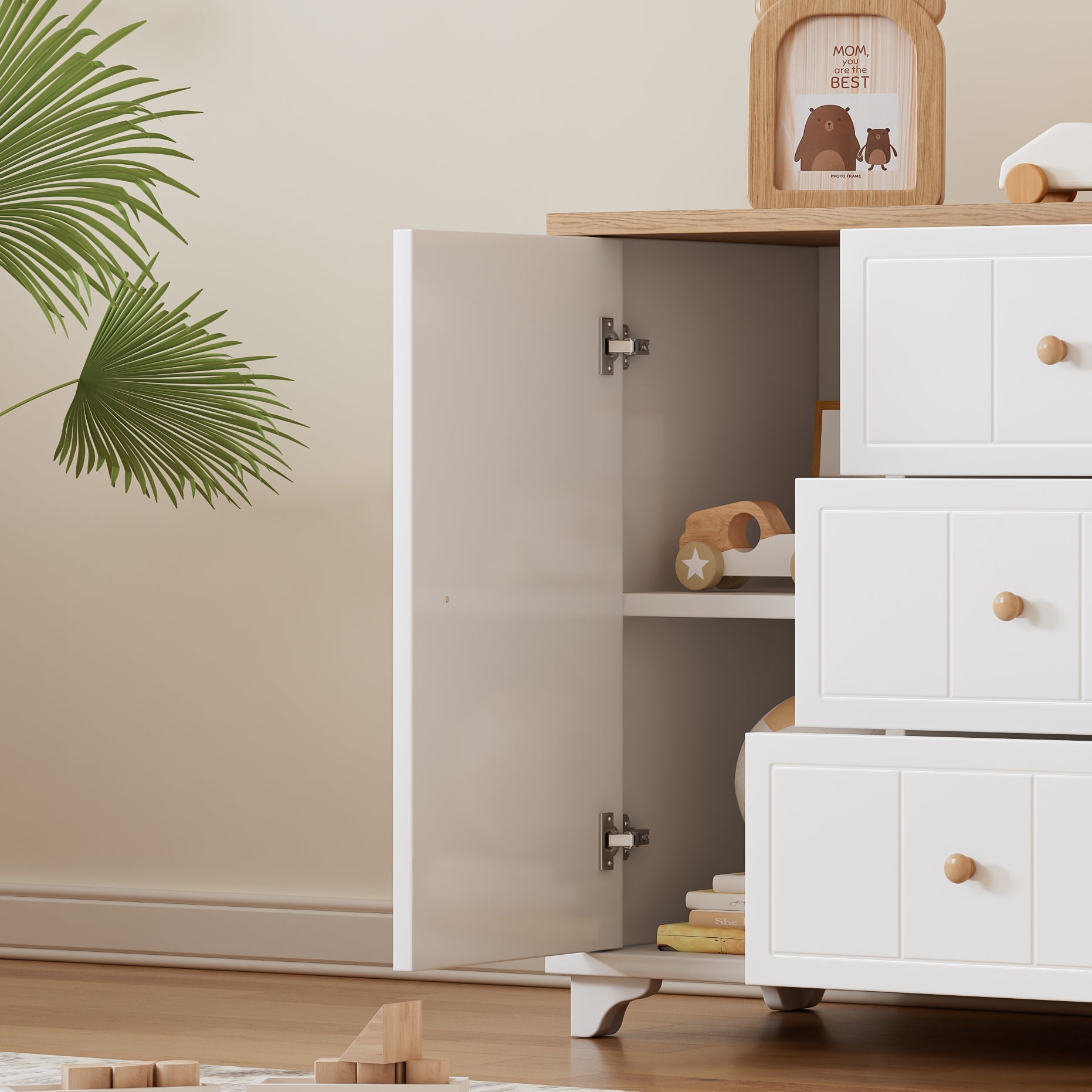 Logidon classic chest of drawers white natural with 3 drawers and 2 doors