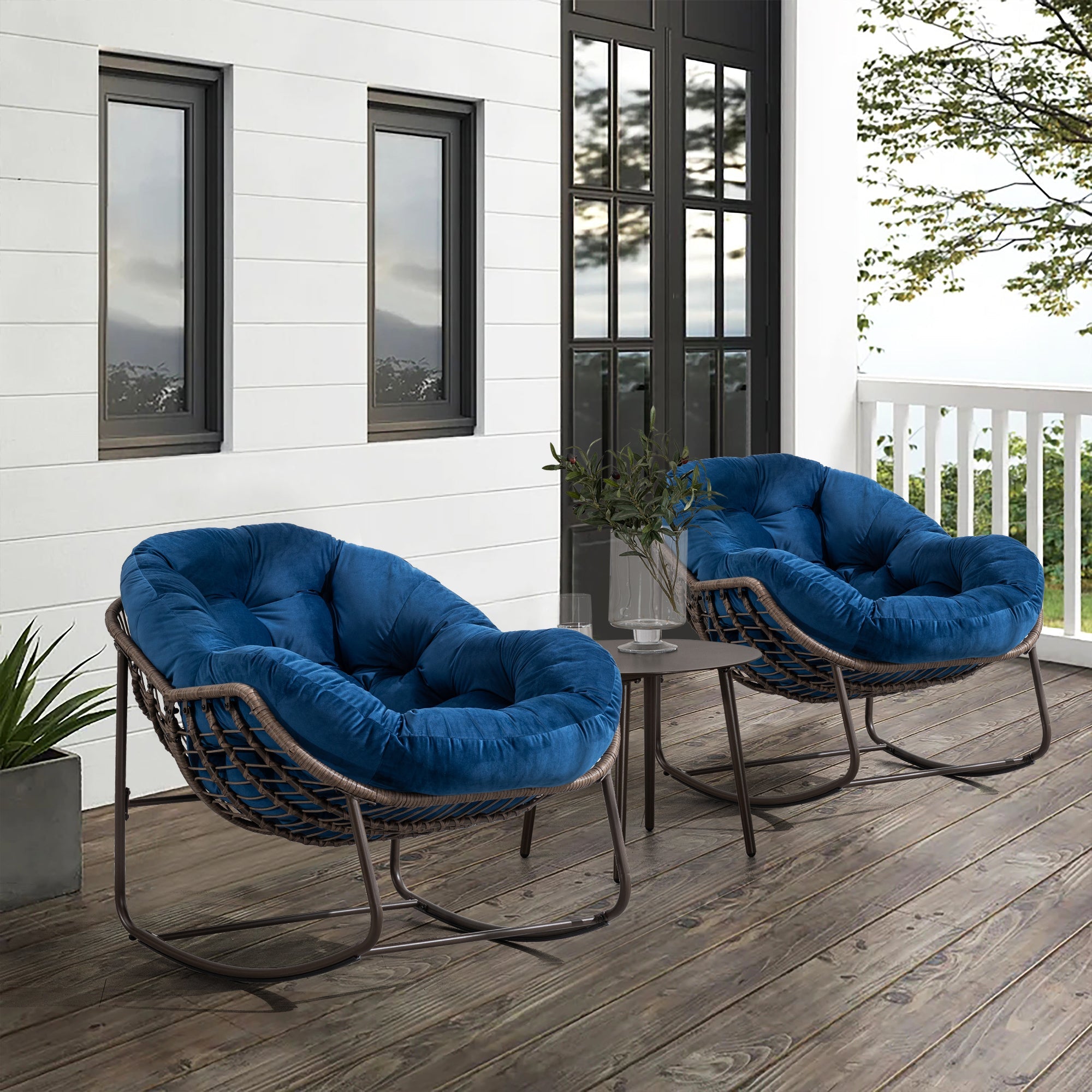 Logidon Outdoor Rotan Oversized Schommelstoel Marineblauwe Tuinstoel