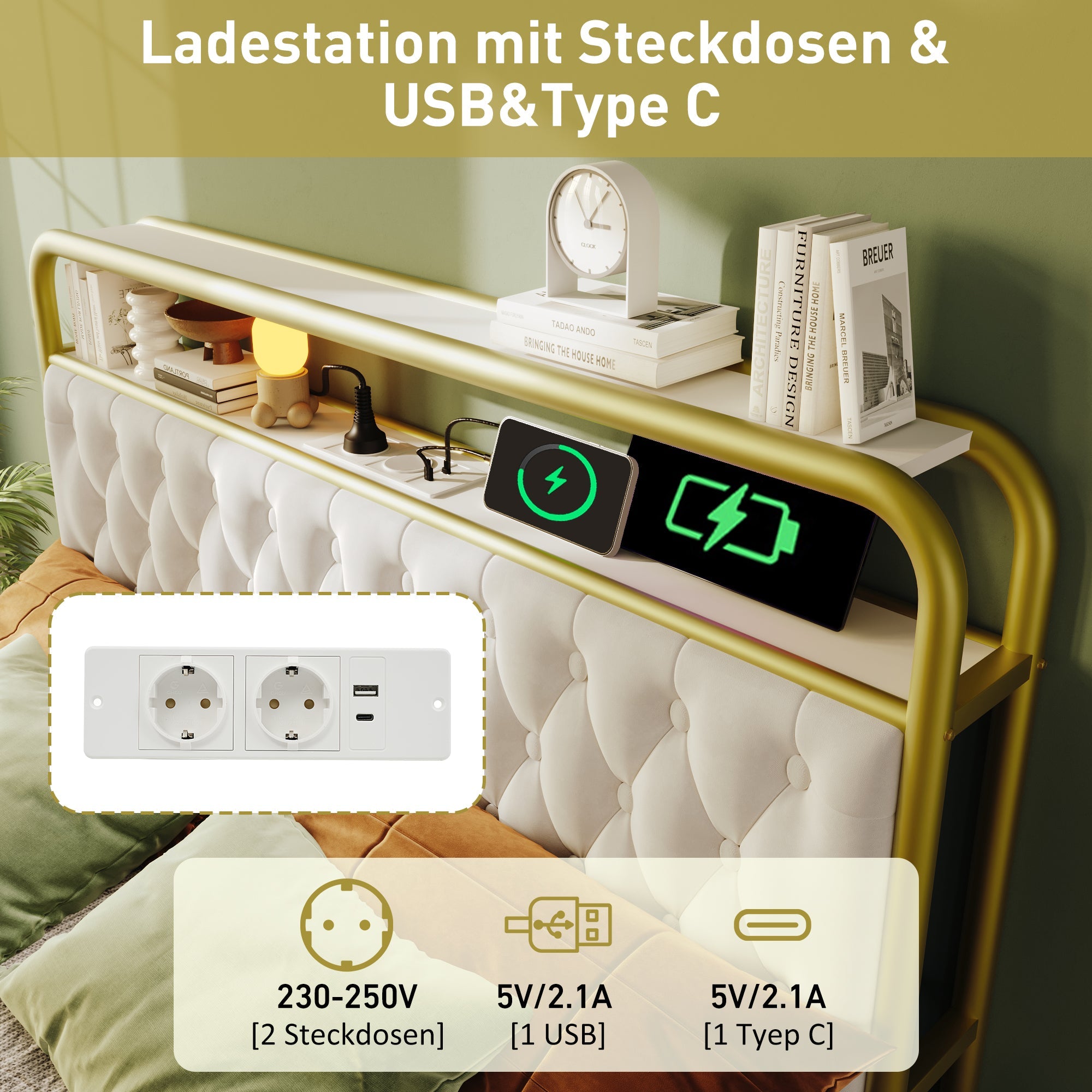 Logidon fluwelen gestoffeerd bed 160x200 wit USB Type C LED app oplaadfunctie