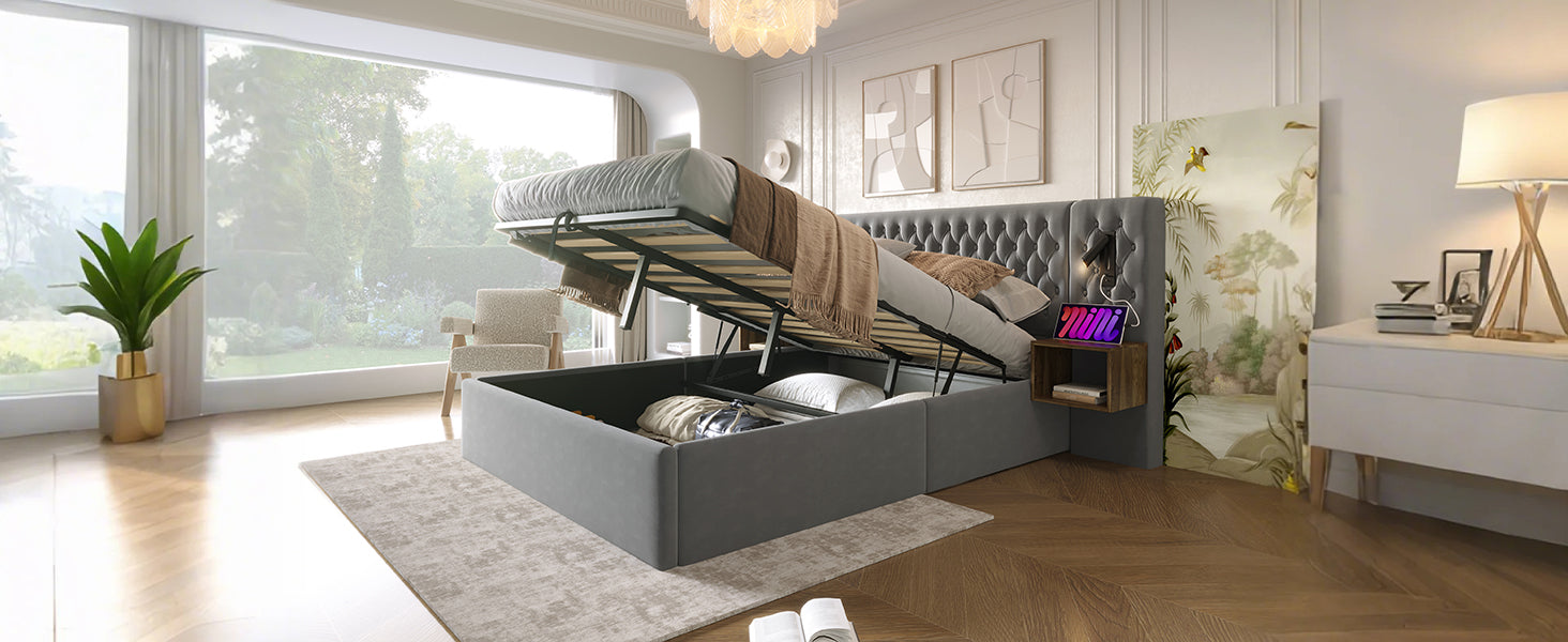 Logidon bed system 160x200 cm upholstered bed with storage space gray velvet