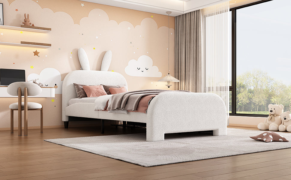 Logidon Flat Bed 90x200 cm Rabbit Shape White With 2 Drawers