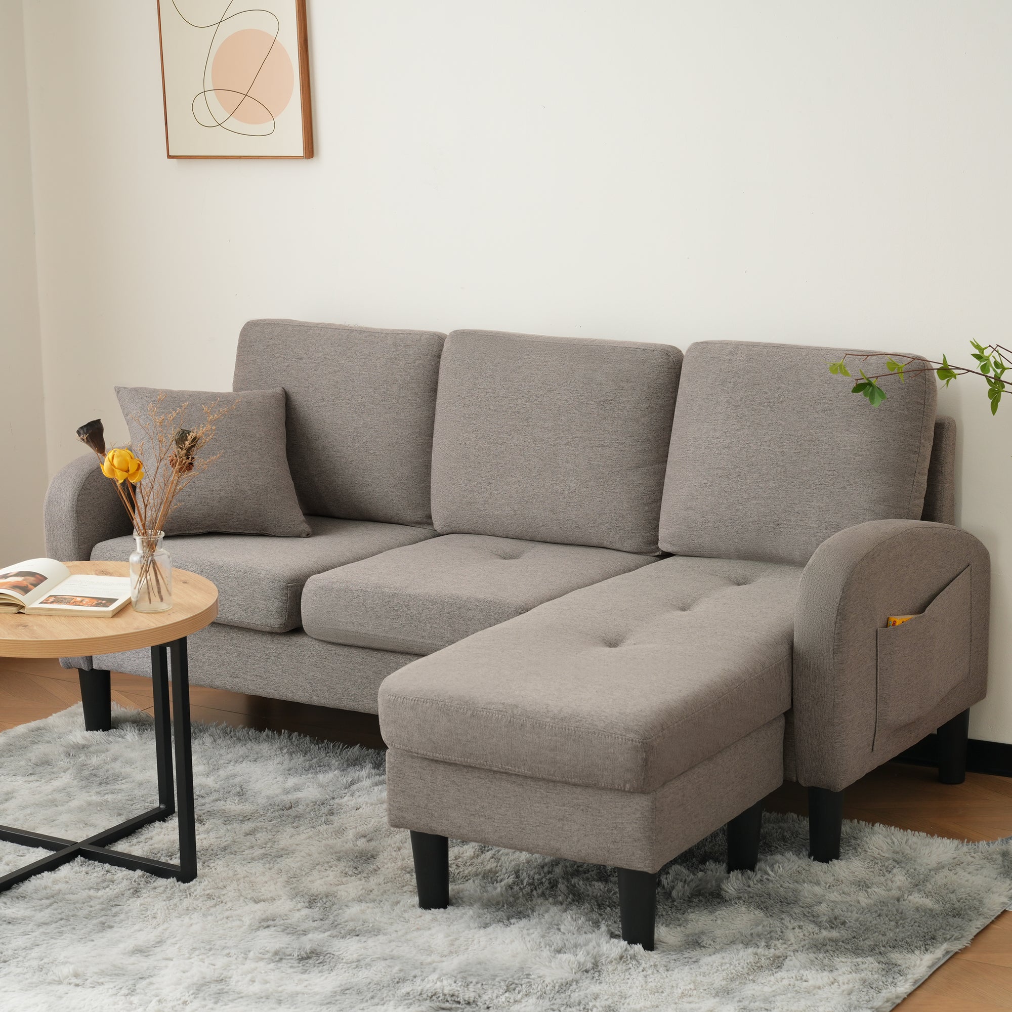 Logidon L-vormige hoekbank met chaise longue 3-zits 185x118x82 cm