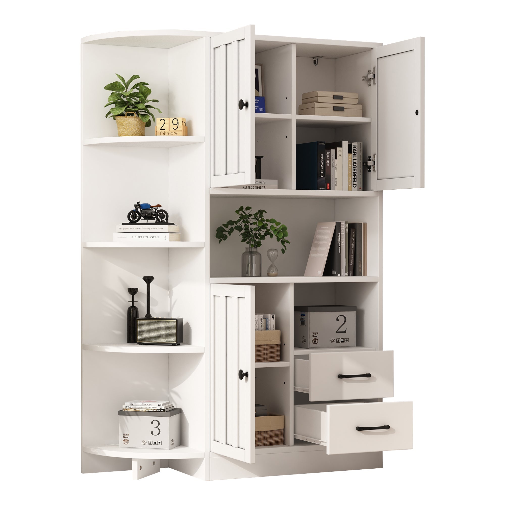 Logidon corner cabinet white 104x35x155 cm display cabinet 3 doors 2 drawers