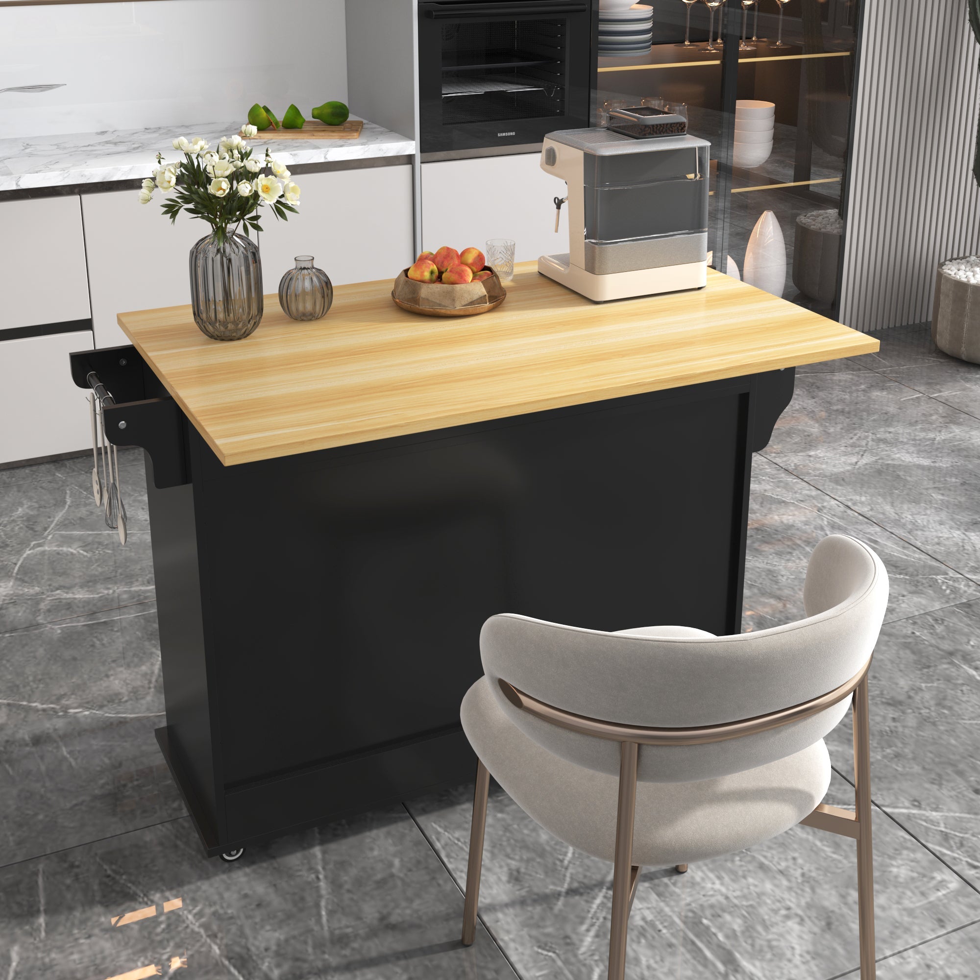 Logidon Sideboard Dining Room Trolley 112x70x94 cm Black Folding Plate
