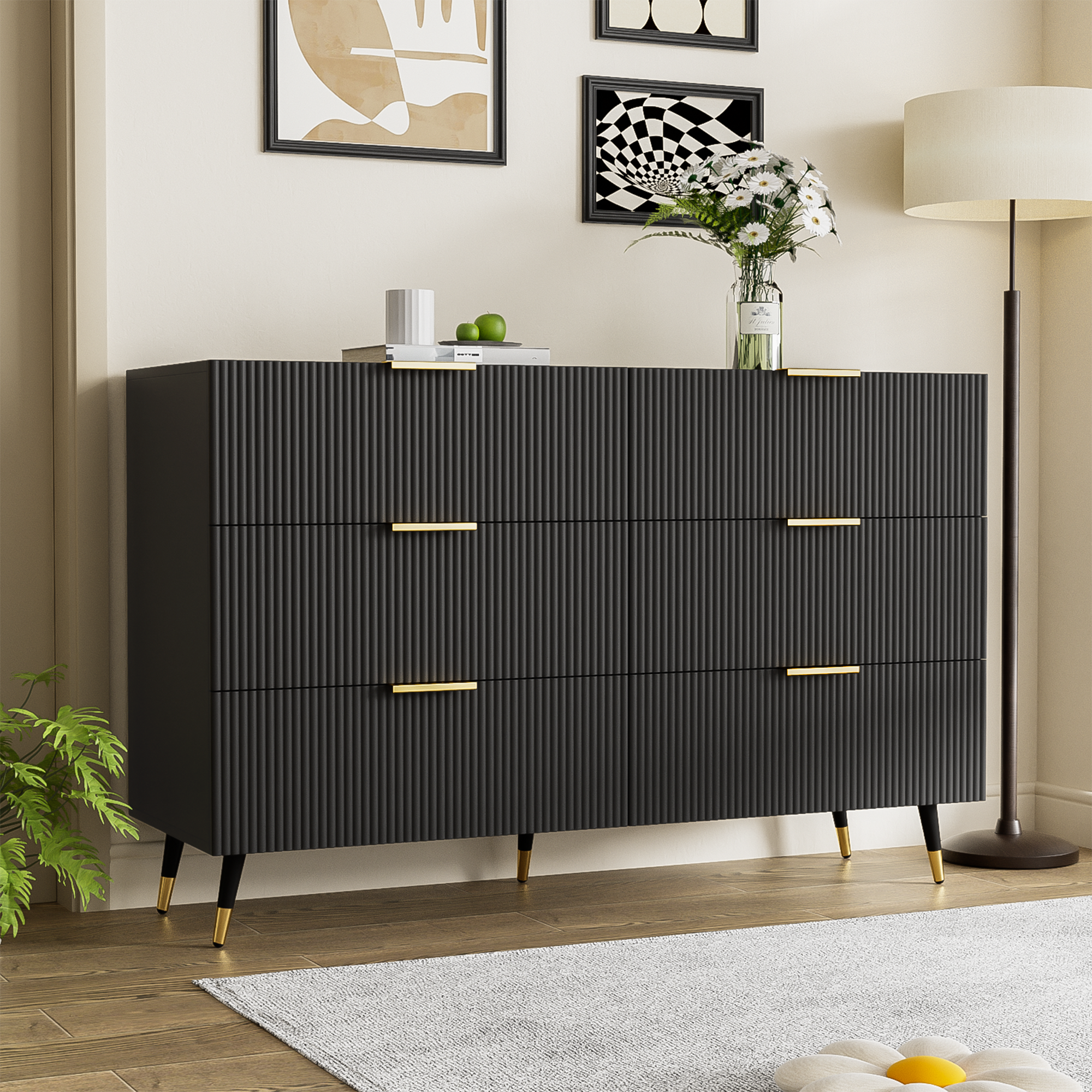 Logidon Elegant Dressoir Zwart Moderne Stijl 6 Laden