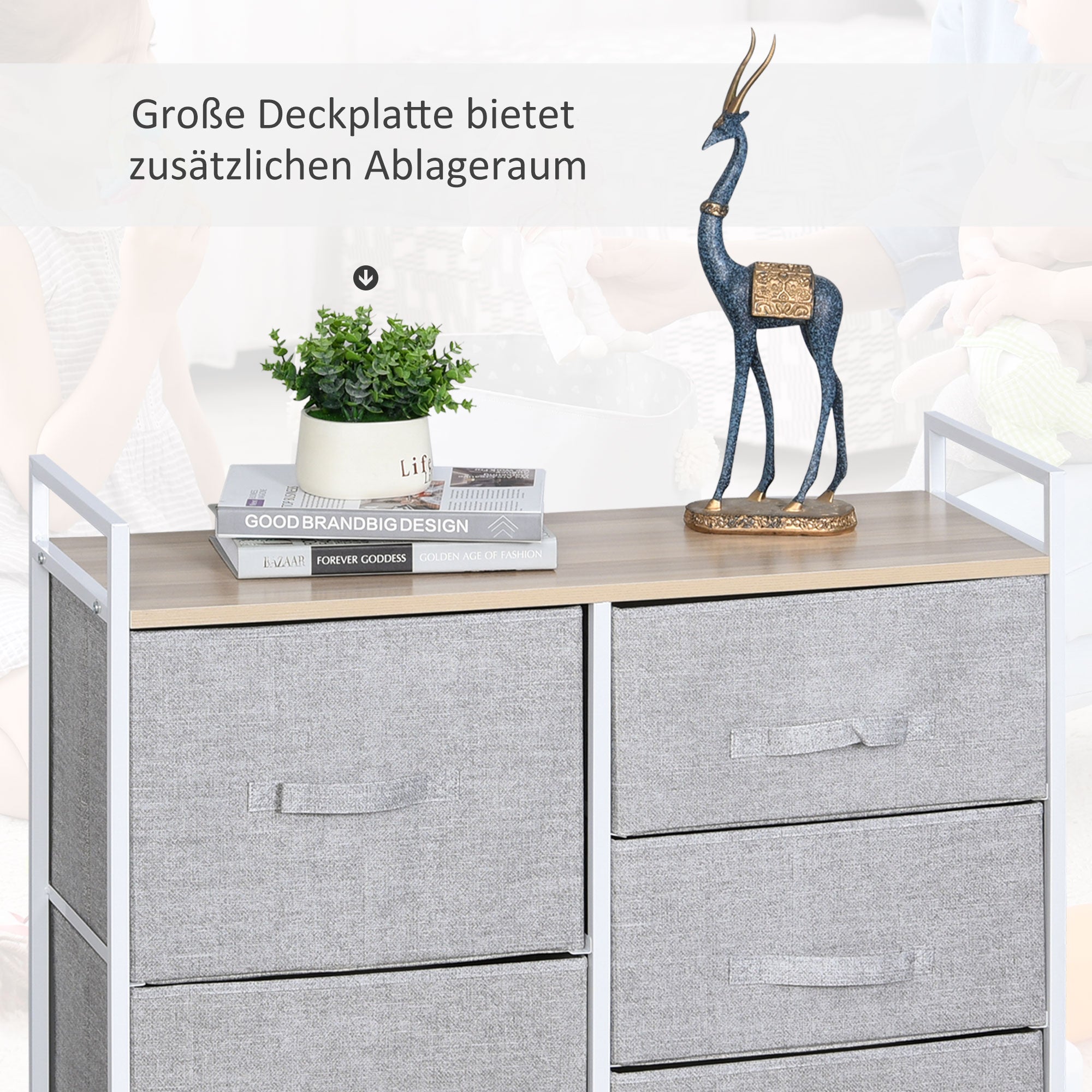 Logidon ladekast met 5 stoffen lades grijs 83x29x77 cm