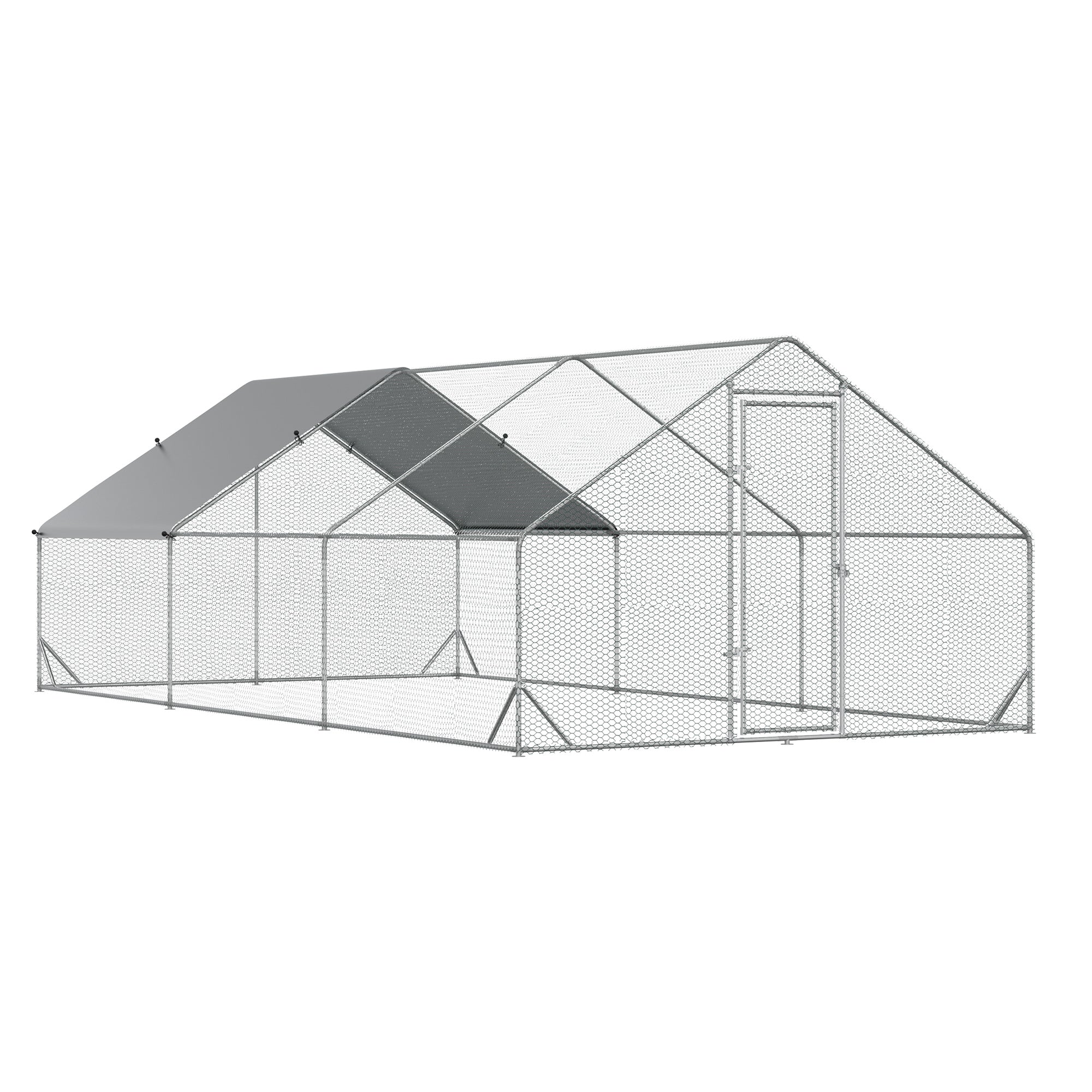 Logidon kippenhok XXL buitenverblijf 3x6x2 m zilver stalen dak