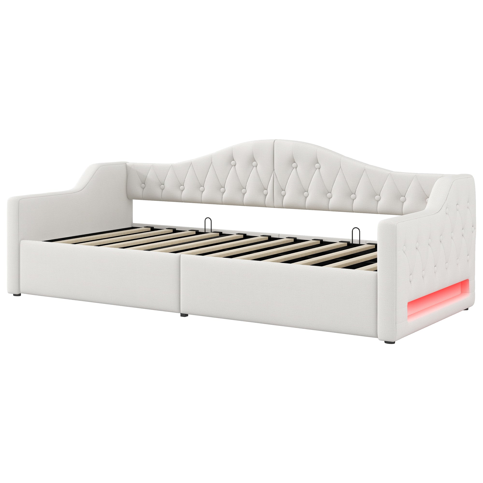 Logidon gestoffeerd dagbed 90x200 beige met opbergruimte met LED-verlichting
