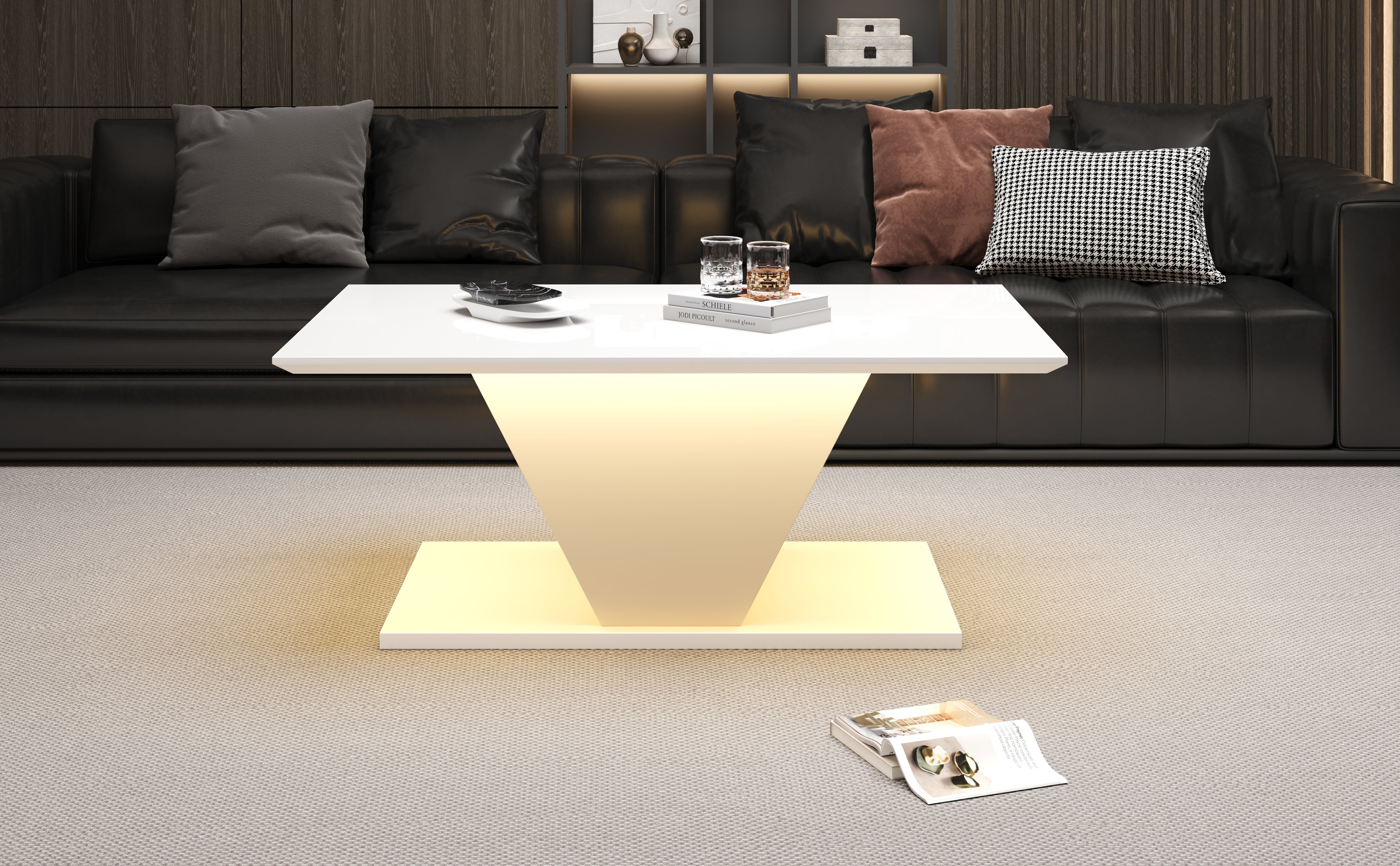 Logidon V-vorm salontafel wit hoogglans LED verlichting 100x50x46 cm