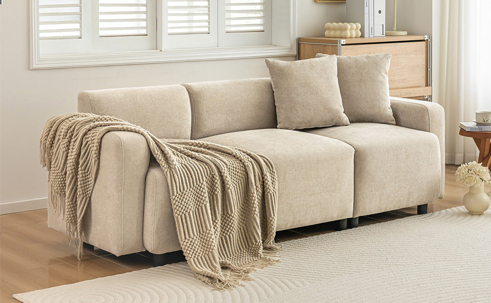 Logidon Regular Sofa Beige Chenille 3 Seater Living Room Sofa