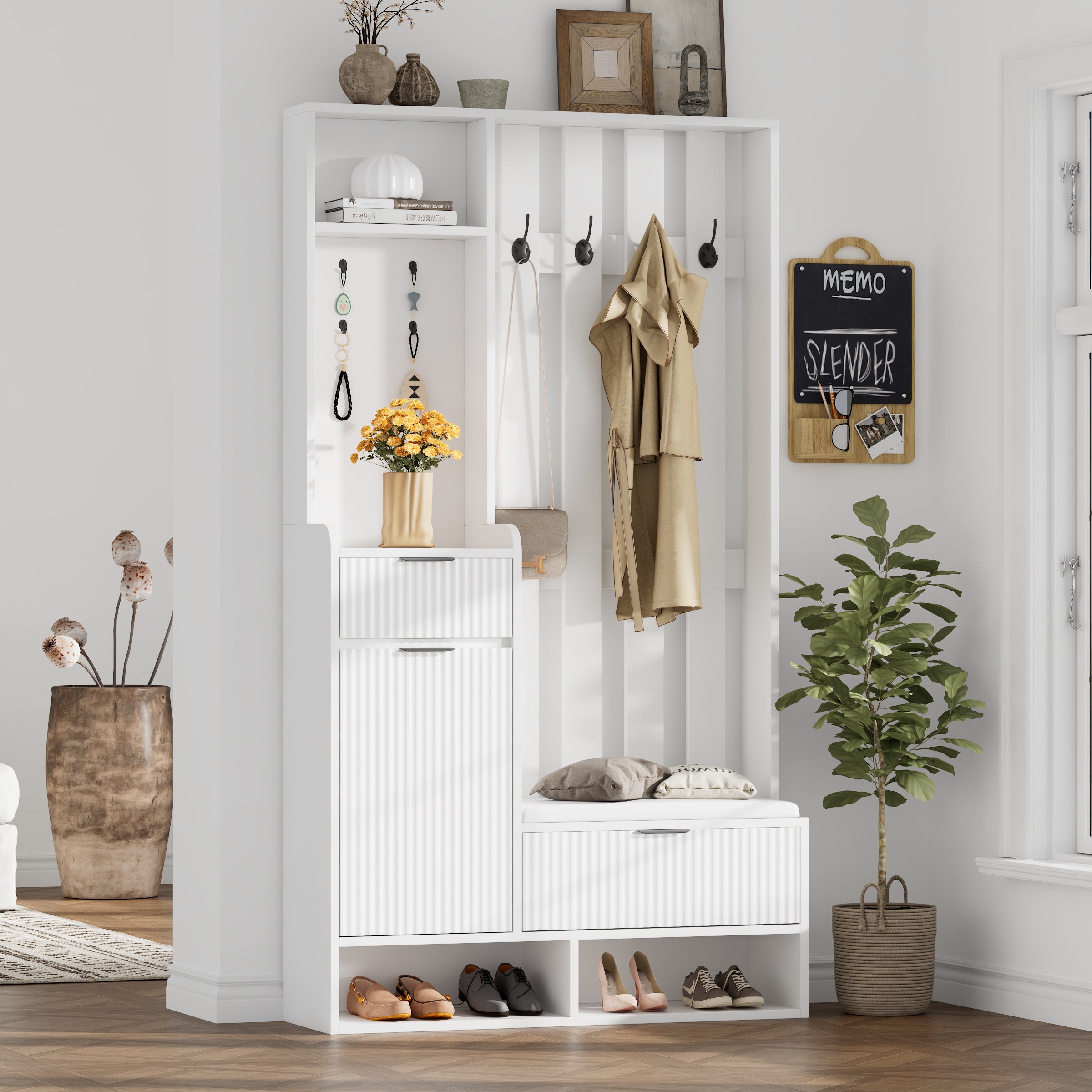Logidon Kledingkast 6in1 Wit 100x30x180 cm Schoenenbankopberger