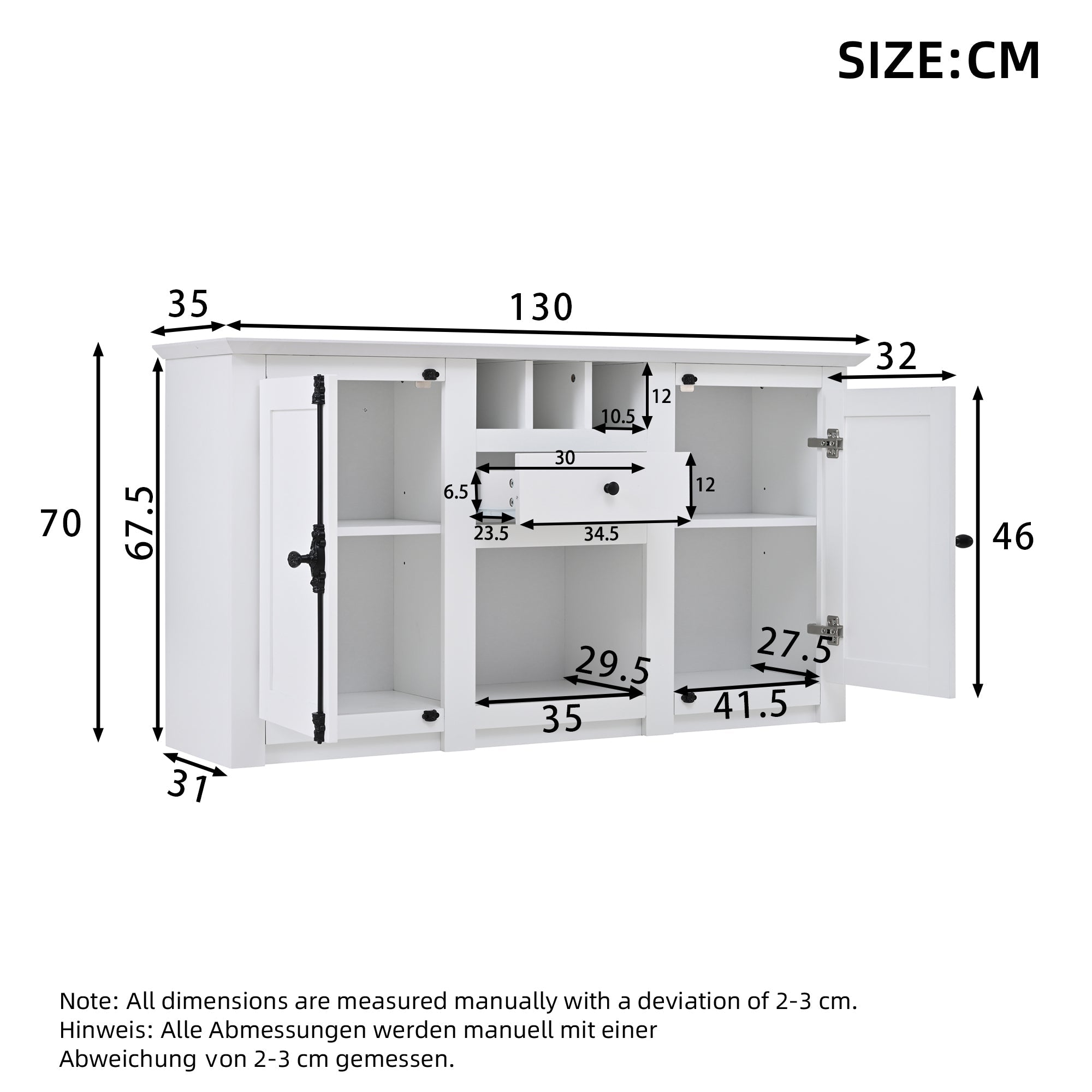 Logidon dressoir 130x35x70 cm wit 2 deuren, 1 lade, 3 wijnvakken