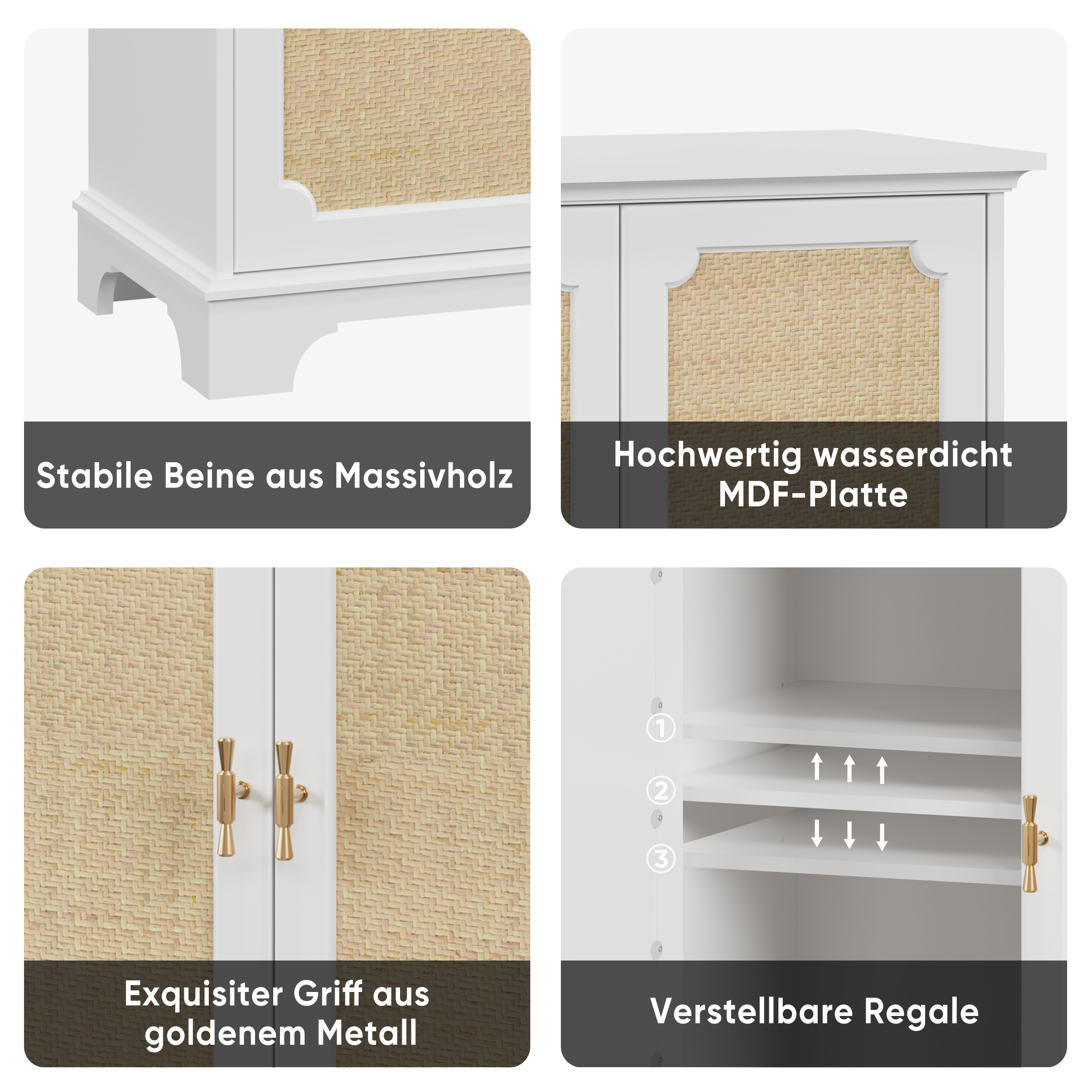 Logidon Dressoir Wit 80x38x86 cm met rotan sierdeuren