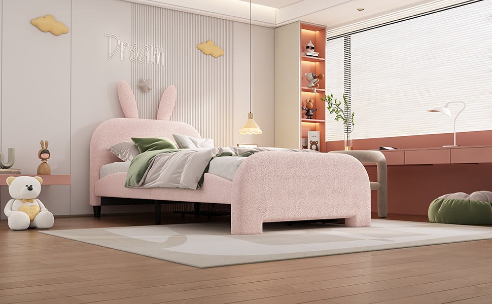 Logidon 90x200 Pink Flat Bed With Cartoon Rabbit Shape