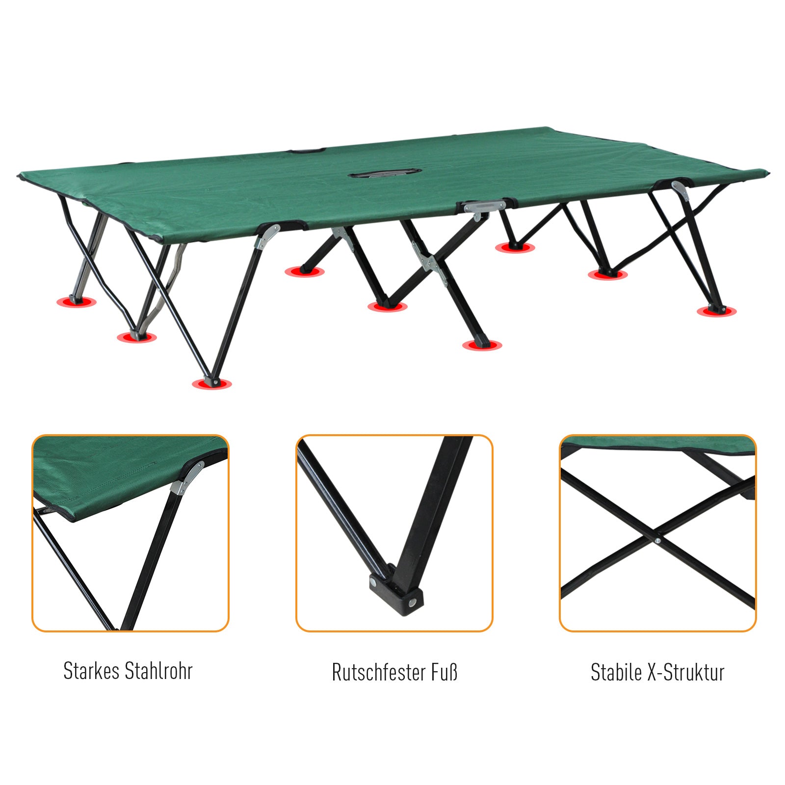Logidon campingbed 2-persoons opklapbed 193x125x40 cm groen zwart