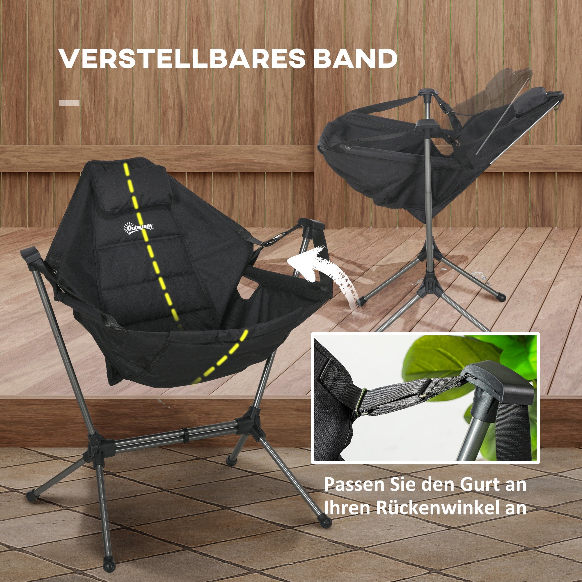 Logidon Hangmat Campingstoel Opvouwbaar tot 120kg Zwart Oxford